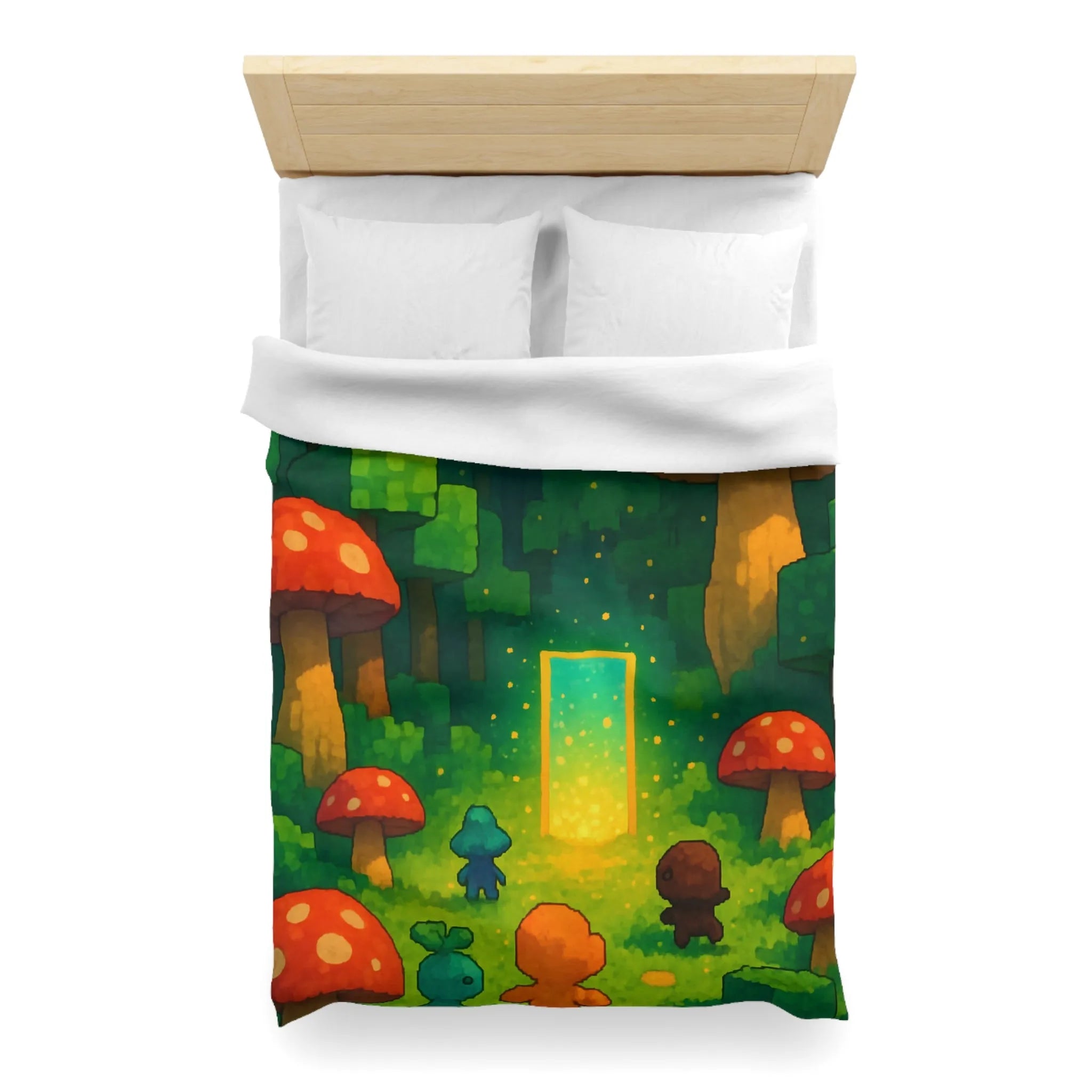 Housse de couette forêt enchantée avec créatures mignonnes et champignons rouges géants magiques