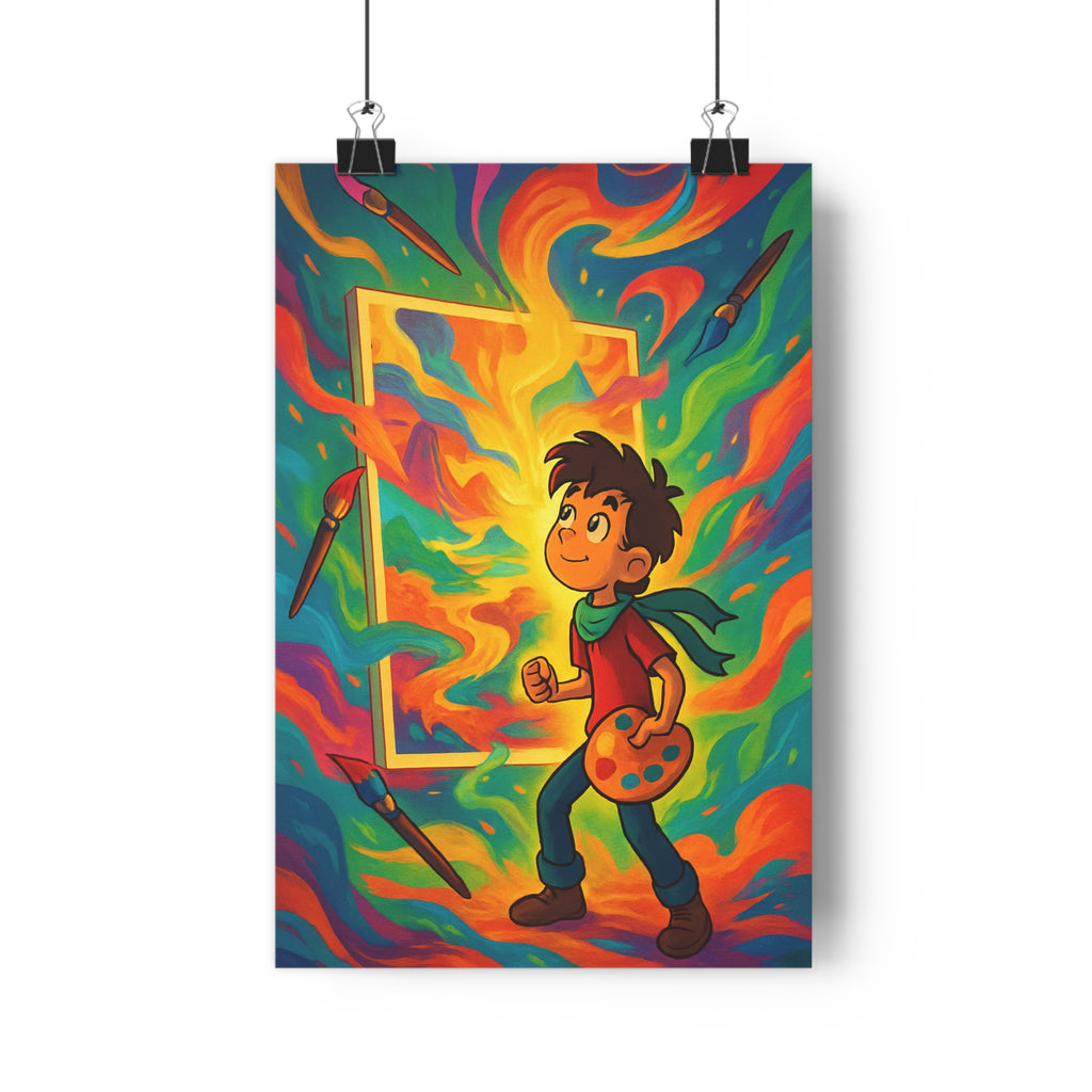 Poster décoratif surréaliste magique garçon chambre enfant créatif bleu orange vert cartoon inspirant format