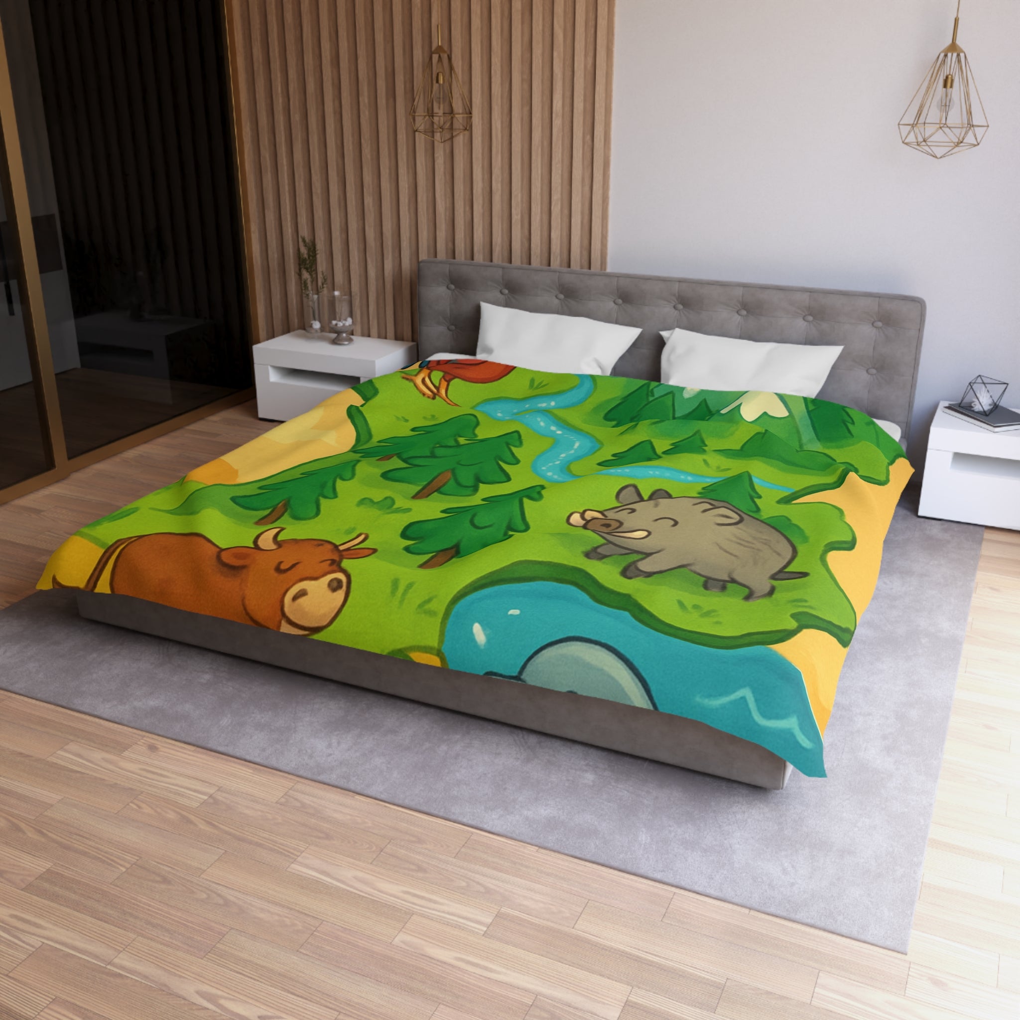 Housse de couette pour enfant avec animaux et paysage de France ludique et coloré