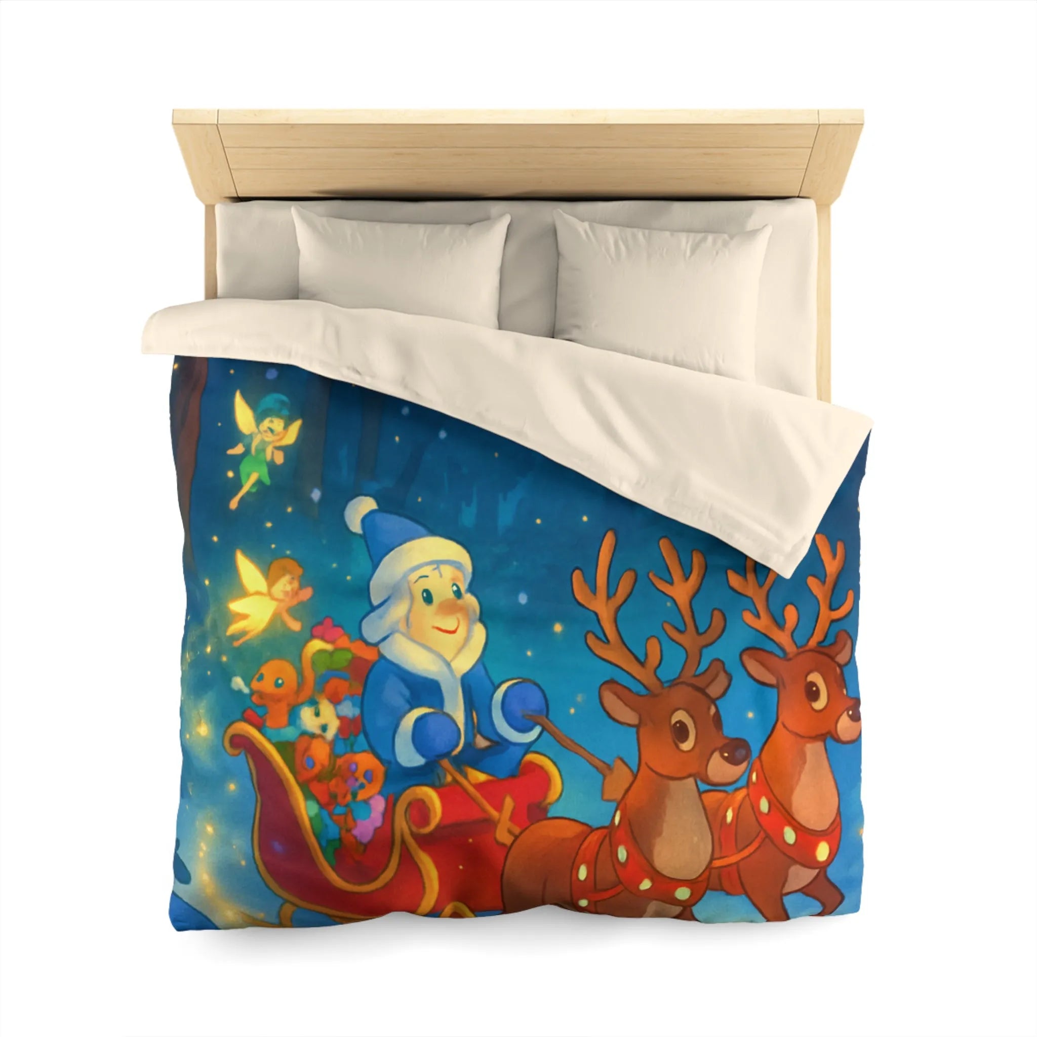 Housse de Couette Enchantée avec Lutin Magique, Fées Lumineuses et Rennes Pétillants dans Forêt