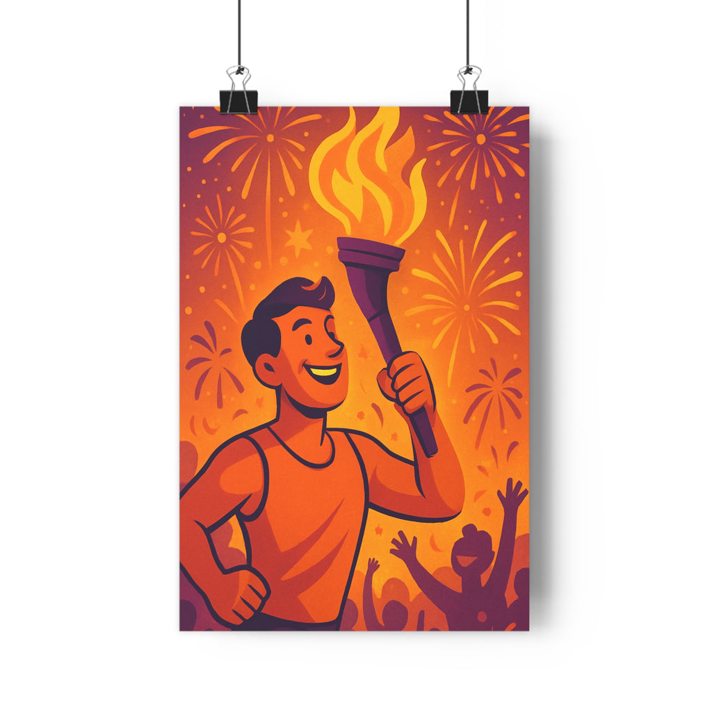 Poster décoratif dessin animé orange jaune joyeux salon chambre dynamique ambiance festive vibrant éclatant