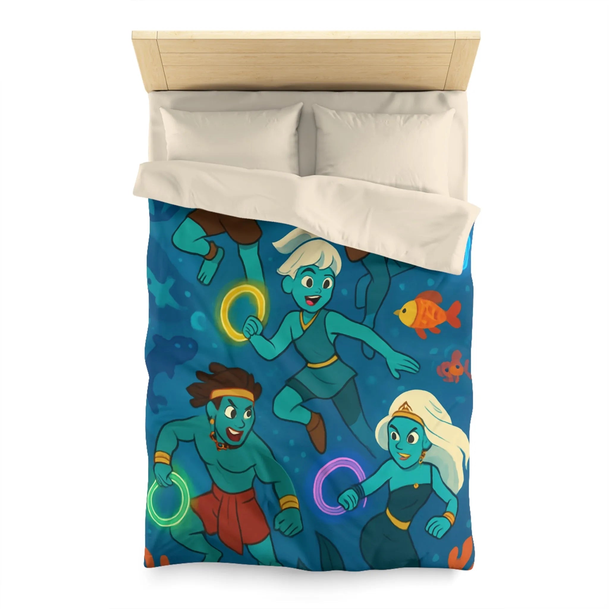 Ensemble de sirènes joyeuses aux cercles lumineux sous la mer, Housse de couette élégante
