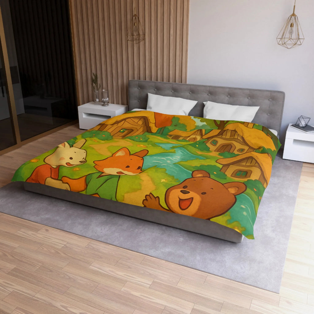 Adorable Illustration Animalière Colorée Idéale pour une Housse de Couette Enfantine et Enchantée