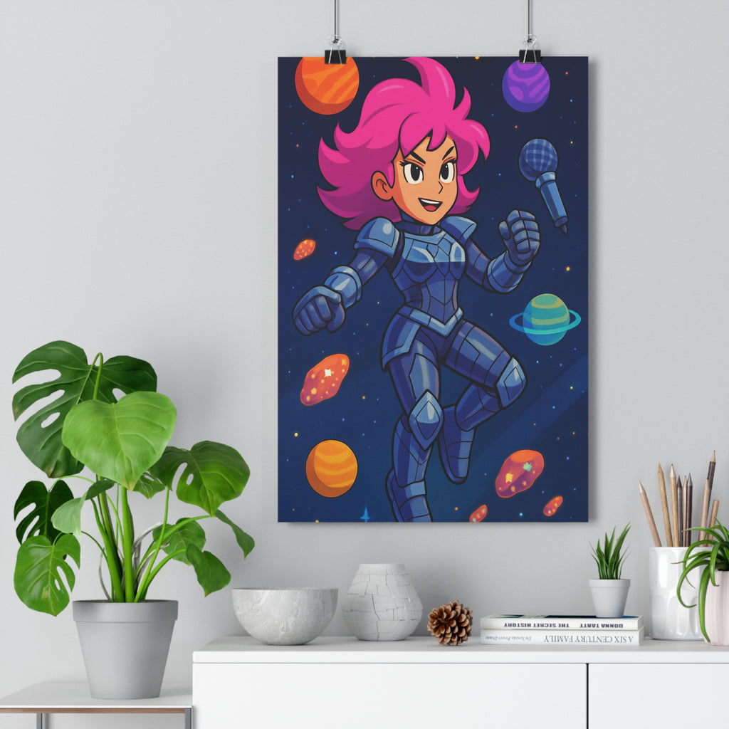 Poster décoratif futuriste rose bleu cartoon cosmique chambre aventure créatif dynamique espace moderne 30x46