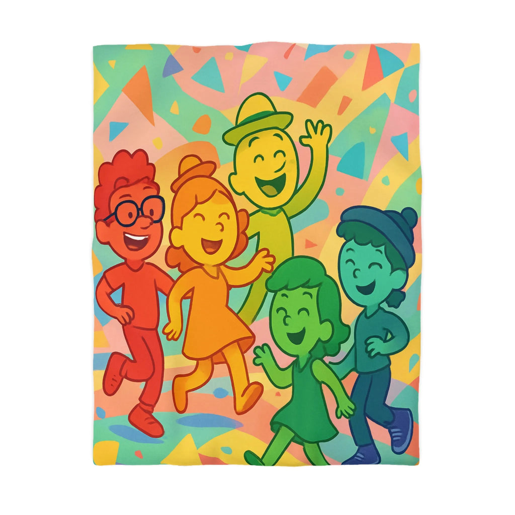 Housse de Couette Colorée avec Enfants et Motifs Géométriques pour Chambre Joyeuse