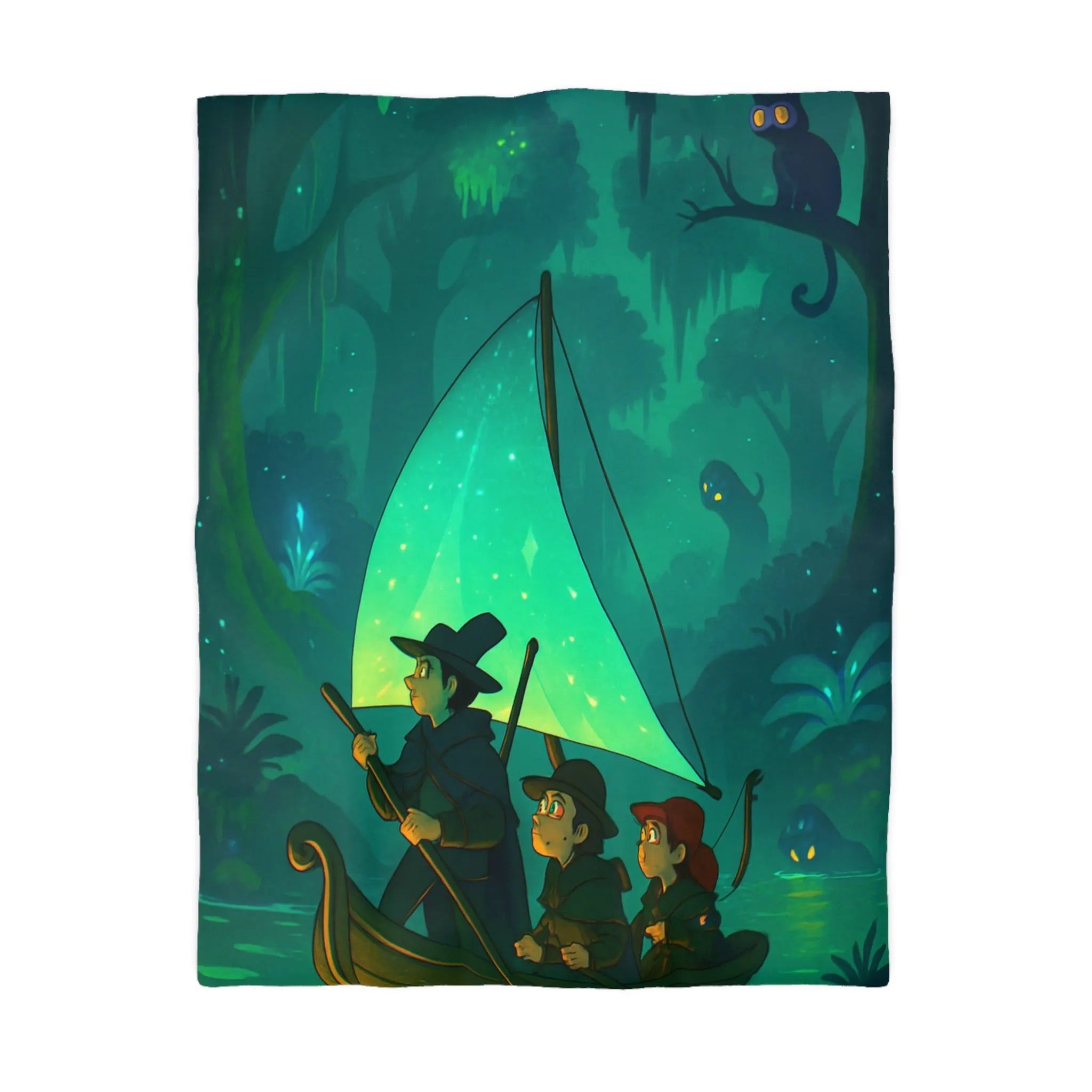 Explorez l'univers magique d'un marais mystérieux avec bateau et personnages colorés