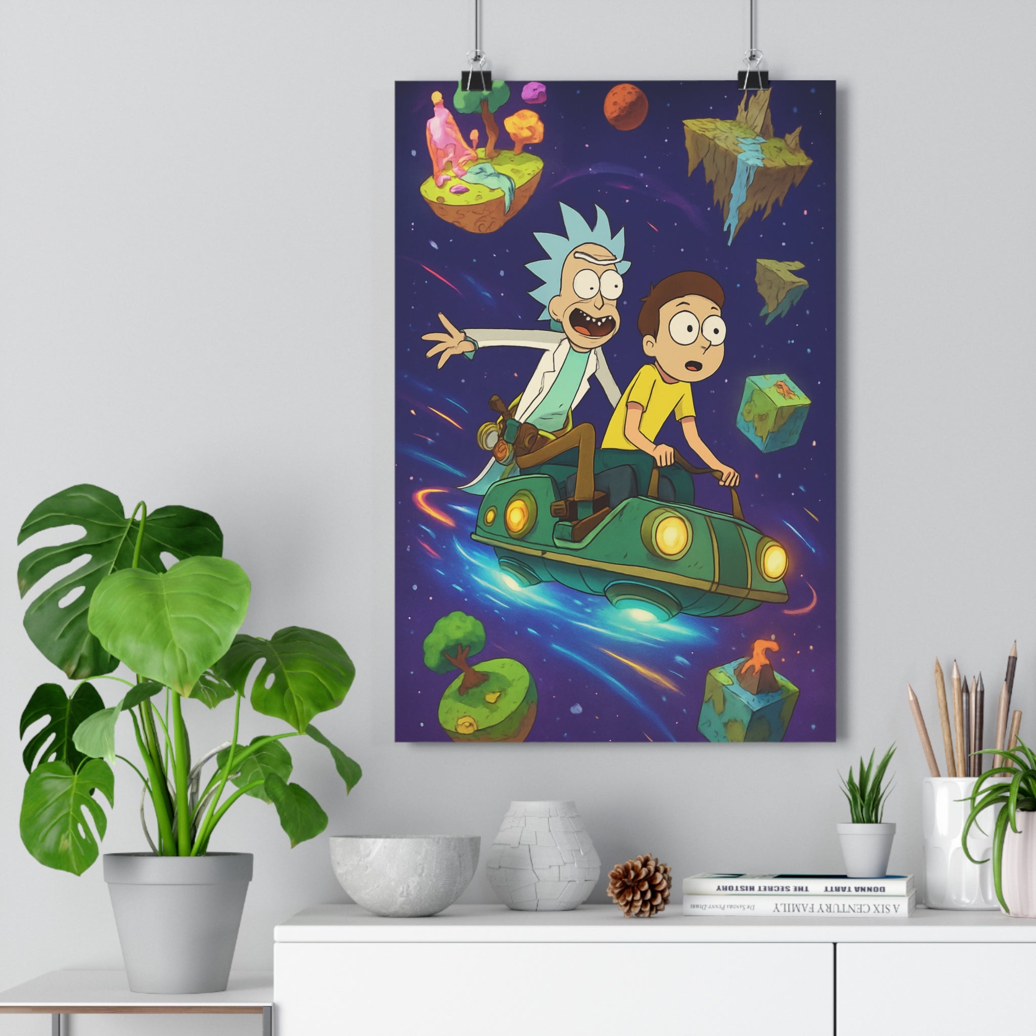 Poster décoratif fantastique aventure coloré cartoon personnages univers voyage salon chambre original vibrant qualité