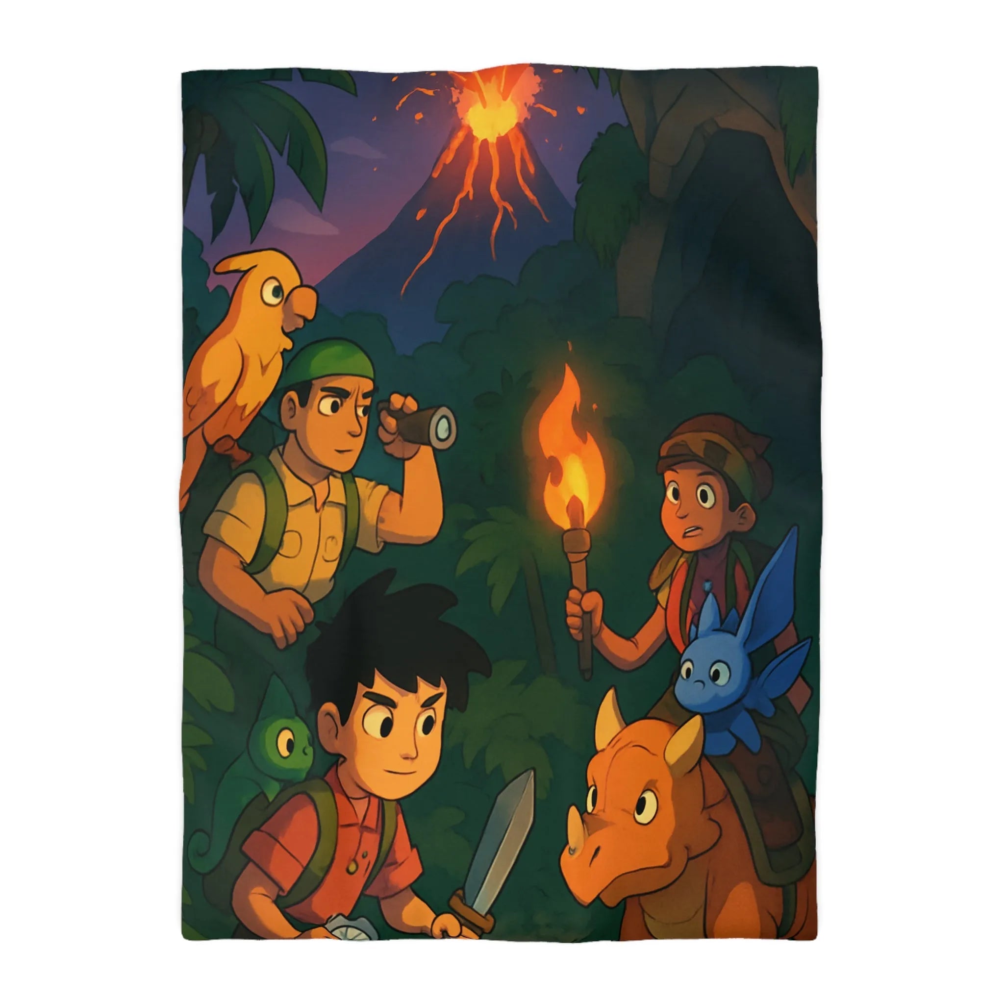 Explorez la jungle en famille avec des amis animaux et un volcan en éruption.