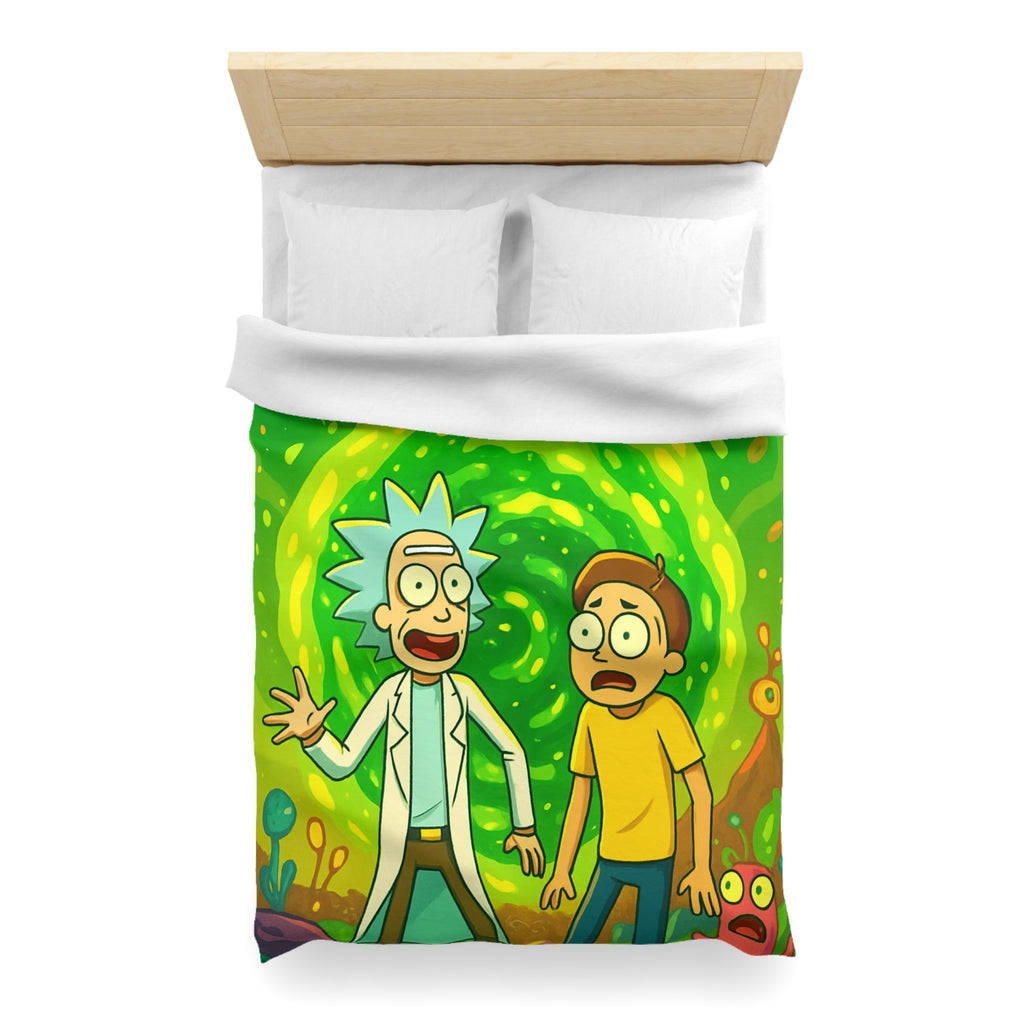 Housse de couette thème dimension aventure verte avec duo explorateur et planète lumineuse