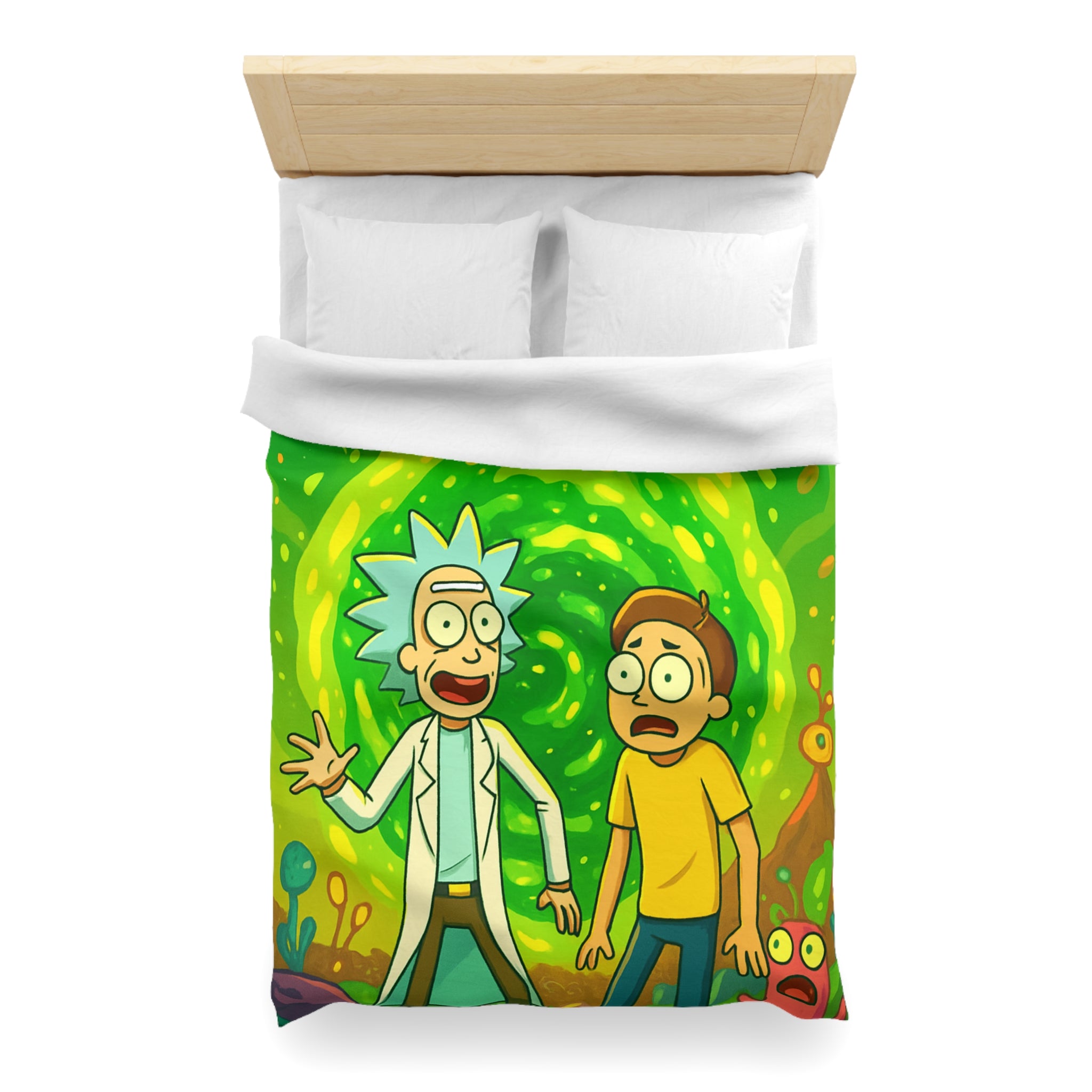 Housse de couette thème dimension aventure verte avec duo explorateur et planète lumineuse