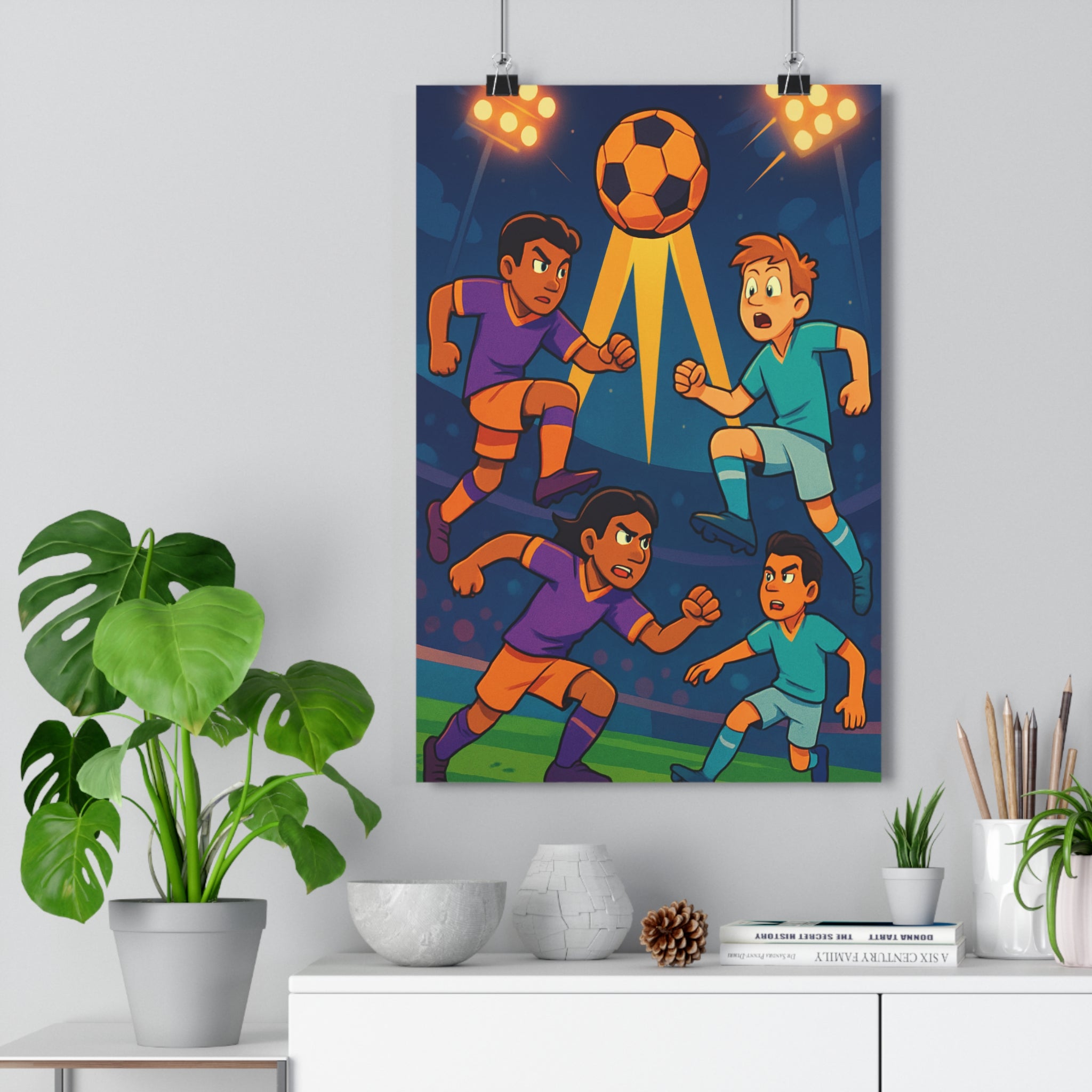 Poster décoratif cartoon violet bleu dynamique football joueurs chambre salon moderne énergie sport qualité