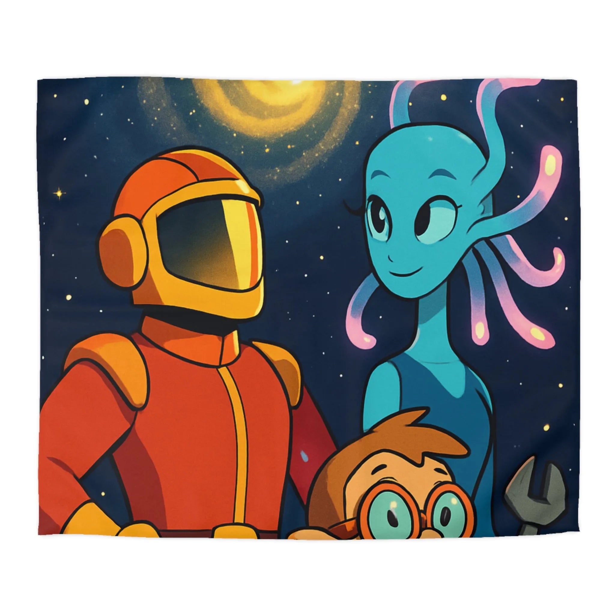 Housse Couette Galaxie : Astronaute, Extraterrestre et Enfant Brillant pour Chambre Cosy