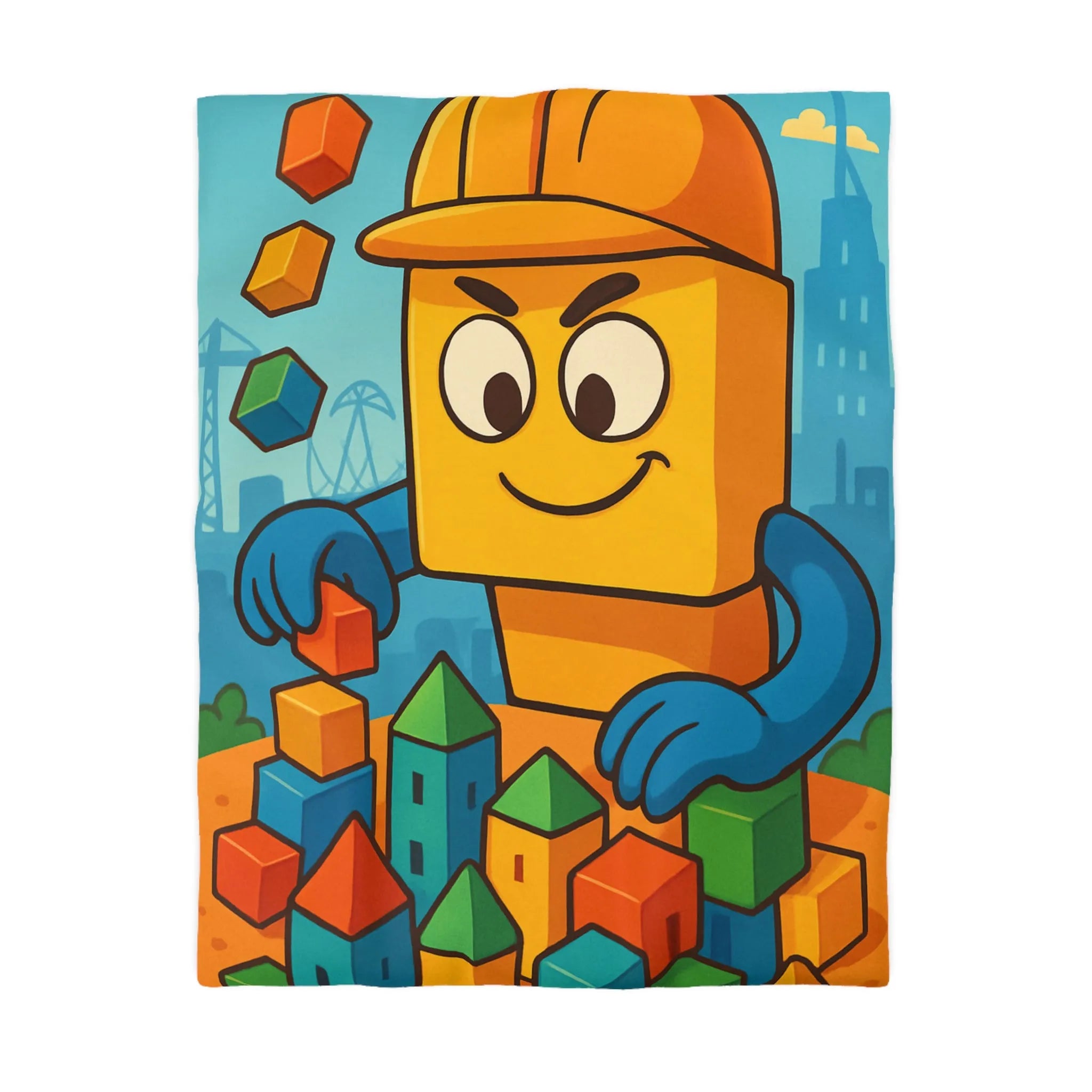 Housse de couette colorée avec motif de construction pour chambre d'enfant joyeuse