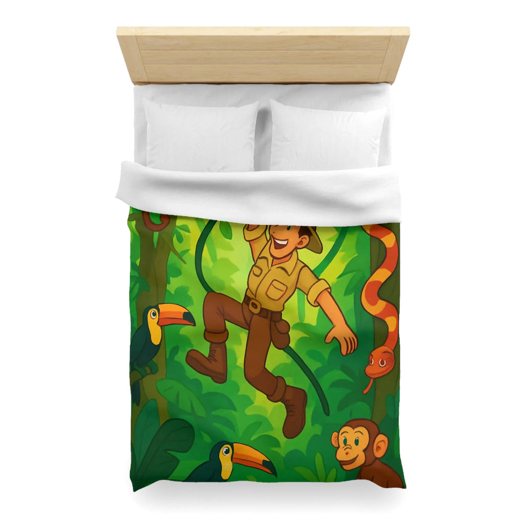 Housse de Couette Jungle Colorée avec Aventurier, Singes et Toucans pour Enfants