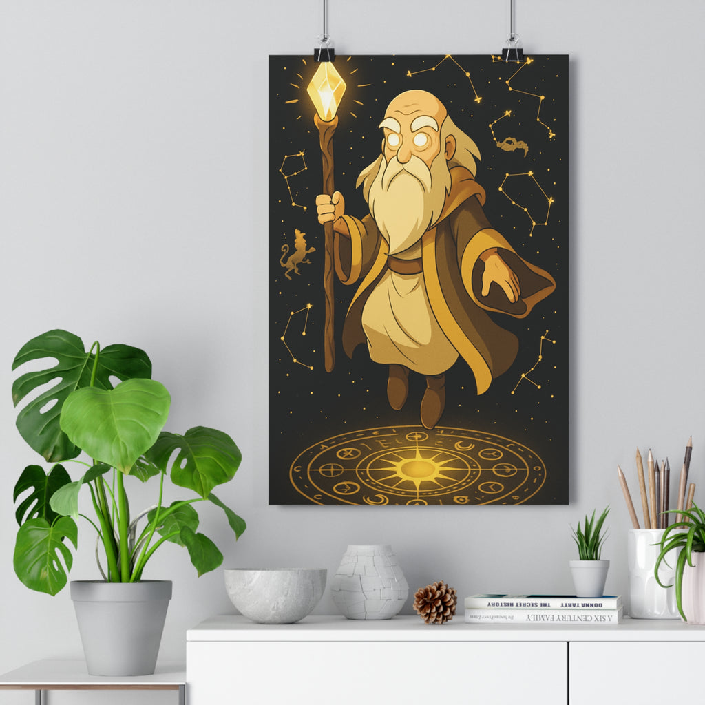 Poster décoratif mystique sombre doré personnage céleste cartoon salon bureau chambre magique ambiance qualité