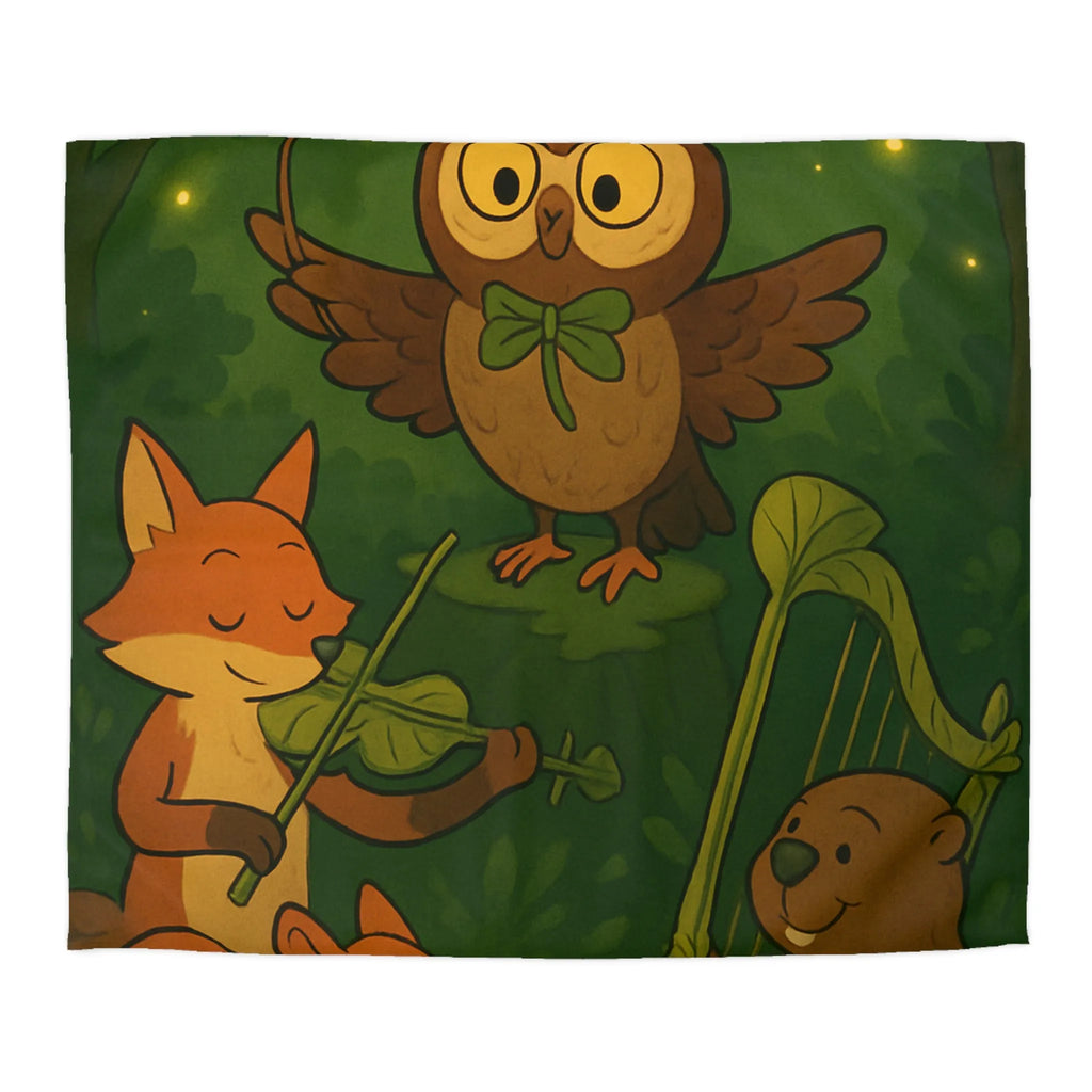 Housse de Couette Douce Forêt Animaux Musiciens Nuit Magique Enfants Nature Verte