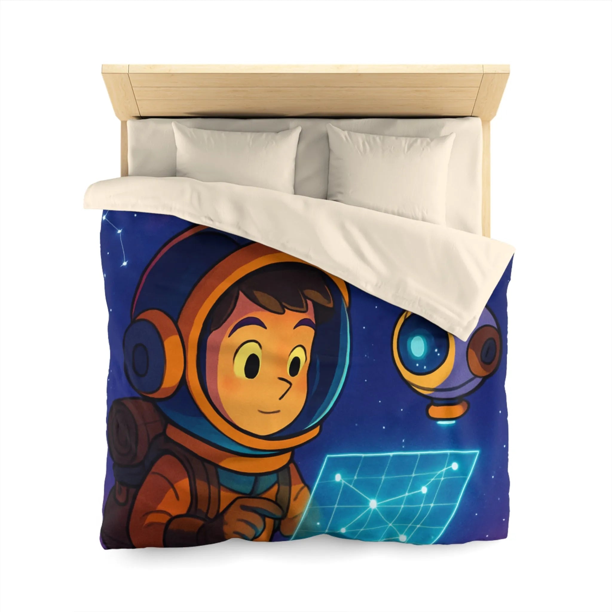 Housse de Couette Enfantine Astronaute et Robot Explorent le Ciel Étoilé Fantastique