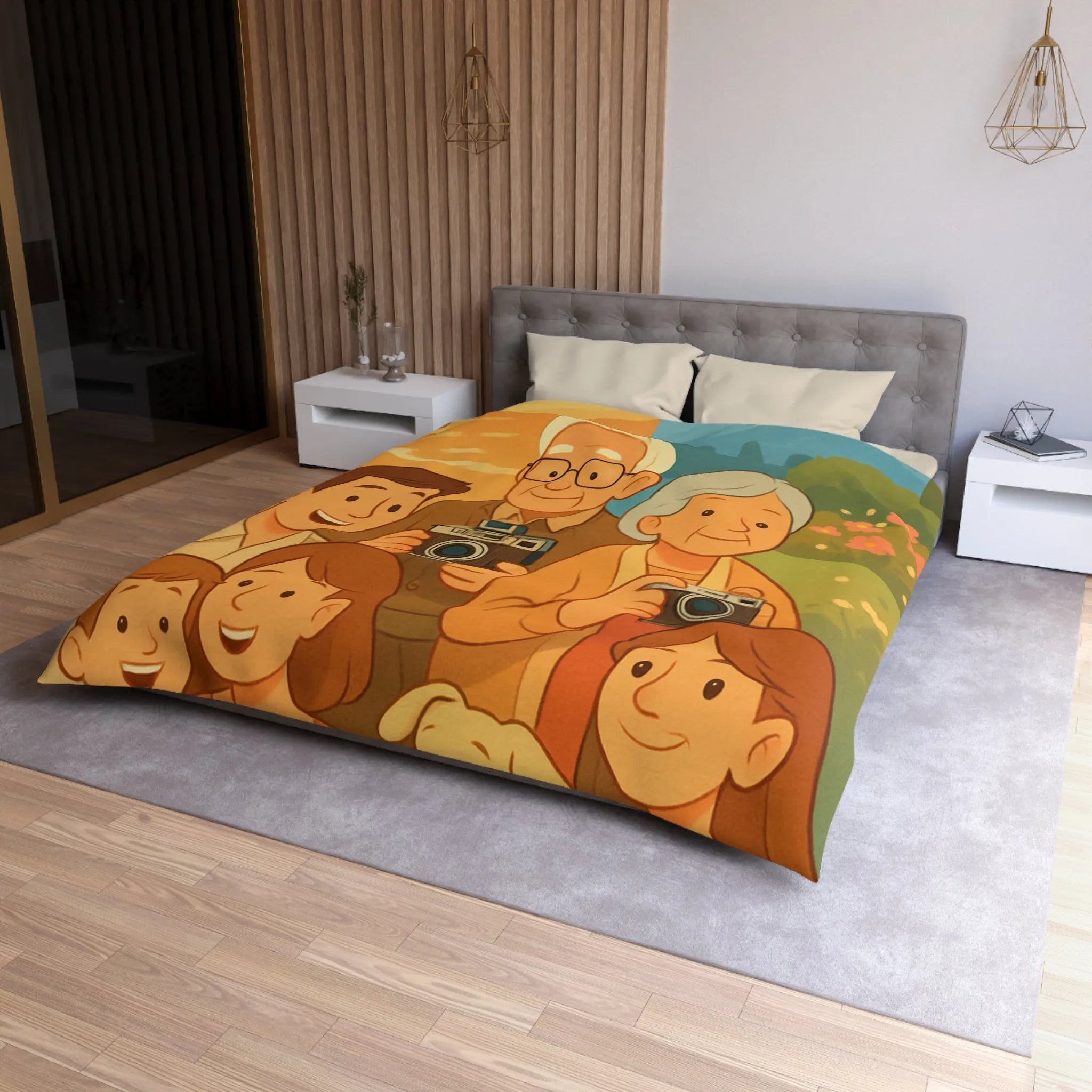 Housse de Couette Enfants Aventure Famille Paysage Soleil et Montagne Poétique Douceur