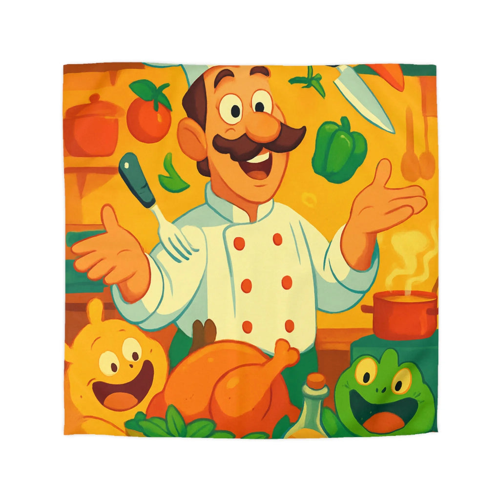 Housse de couette colorée avec chef animé, légumes et ustensiles pour enfants