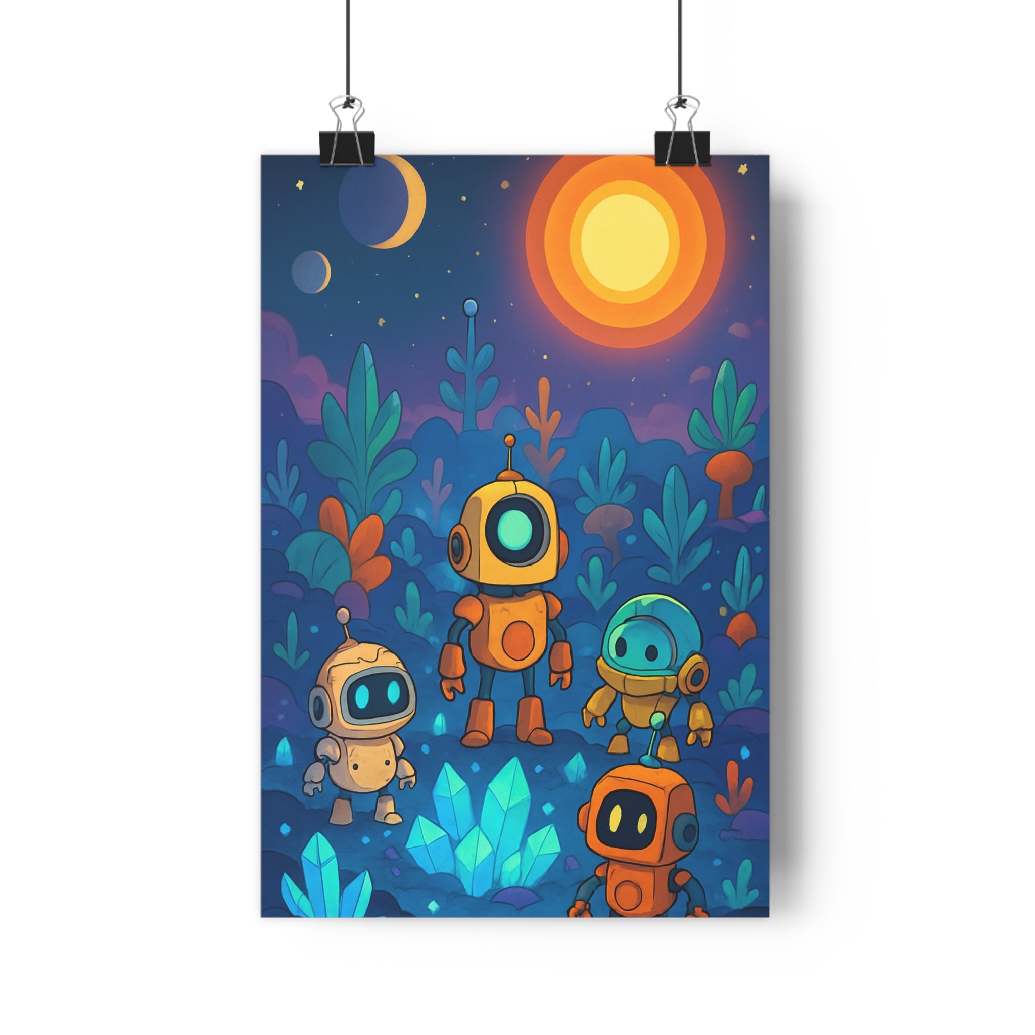 Poster décoratif cosmos pastel mignon robots enfant chambre rêveur lumineux doux magique unique esthétique