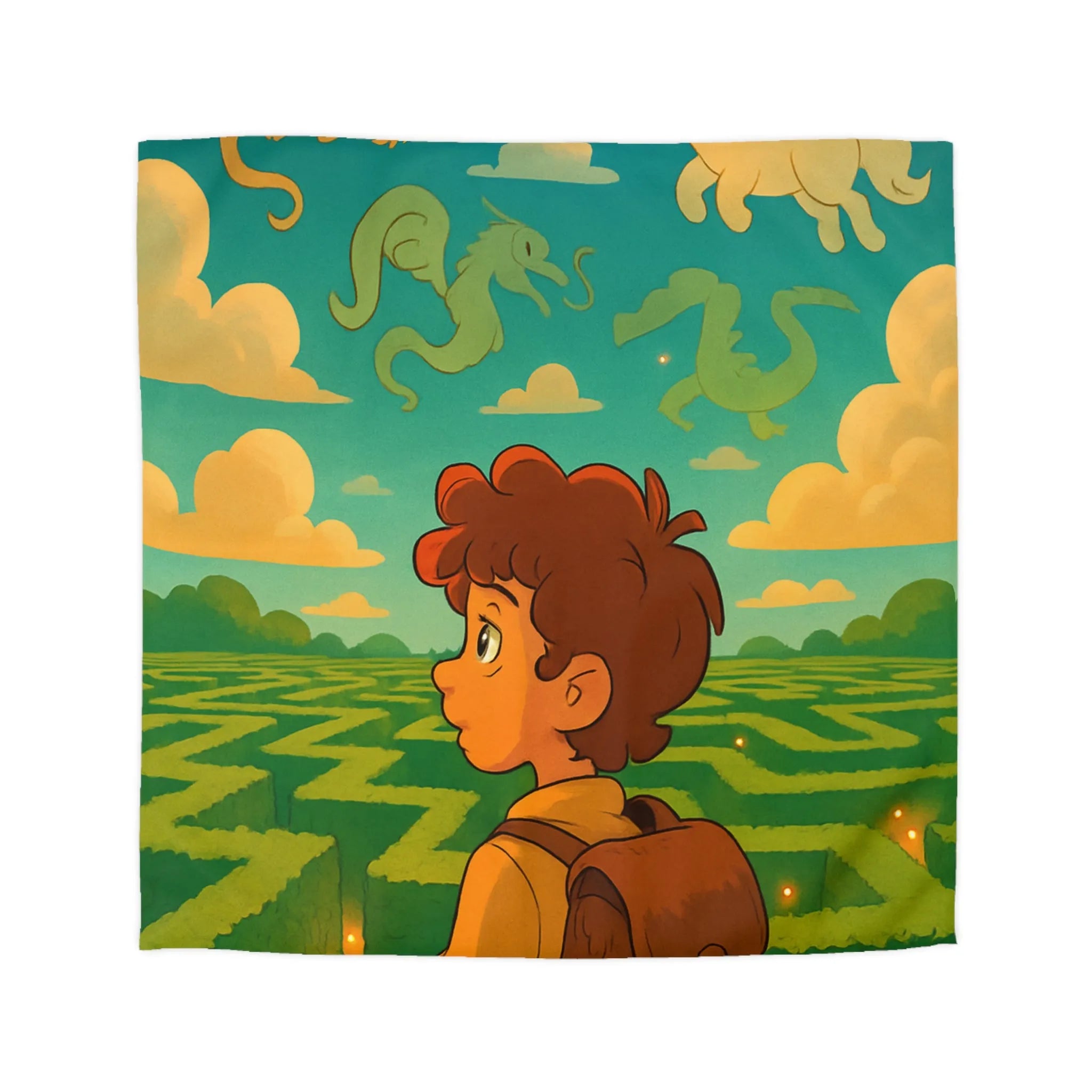 Housse de couette magique avec labyrinthe et créatures fantastiques pour enfants rêveurs