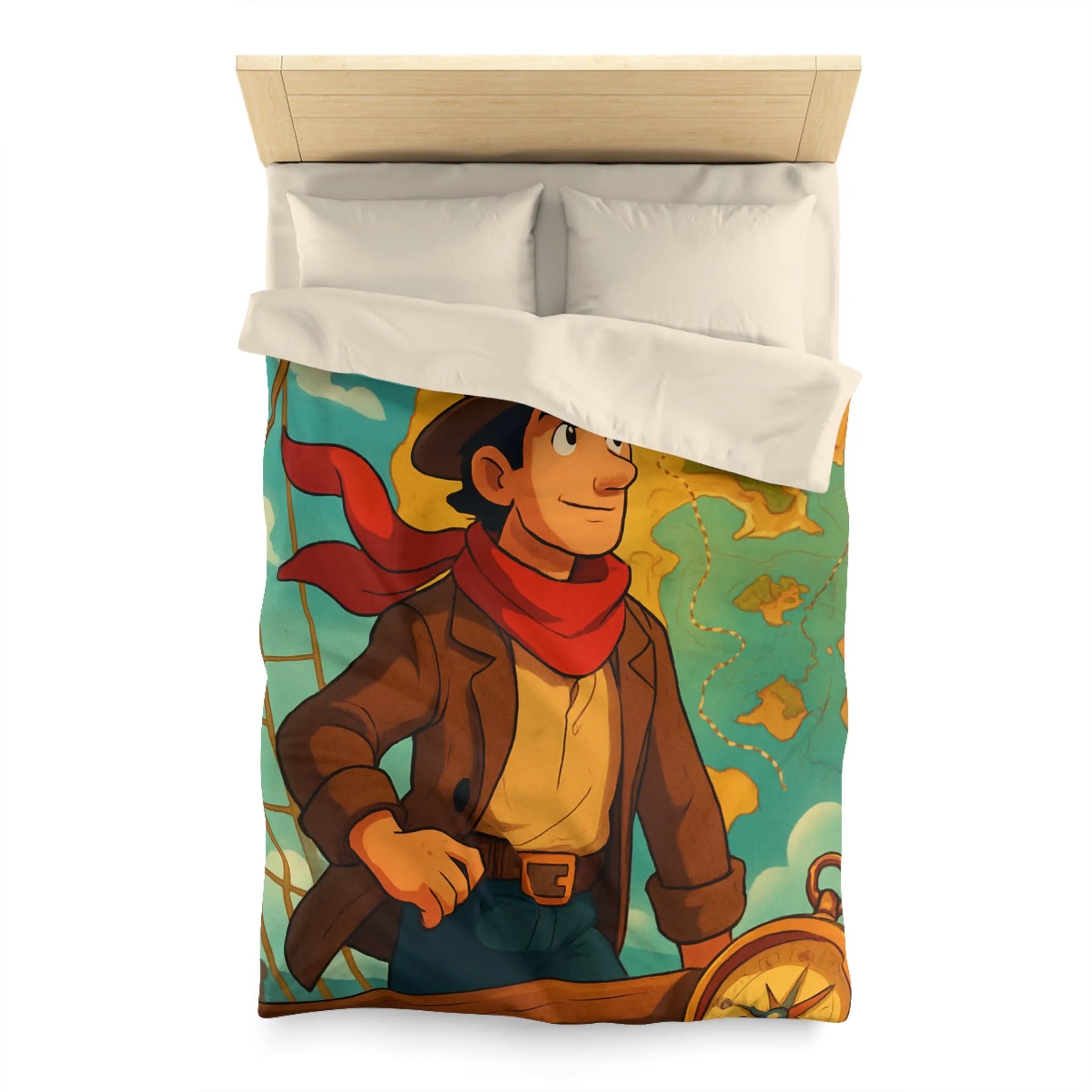 Aventure en Haute Mer avec Explorateur et Carte au Trésor, Housse de Couette Unique