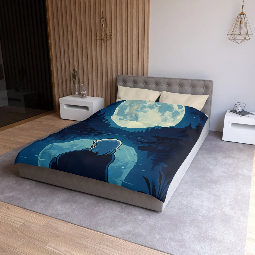 Envoûtante Housse de Couette Nocturne avec Pleine Lune Mystérieuse et Silhouette d'Arbres