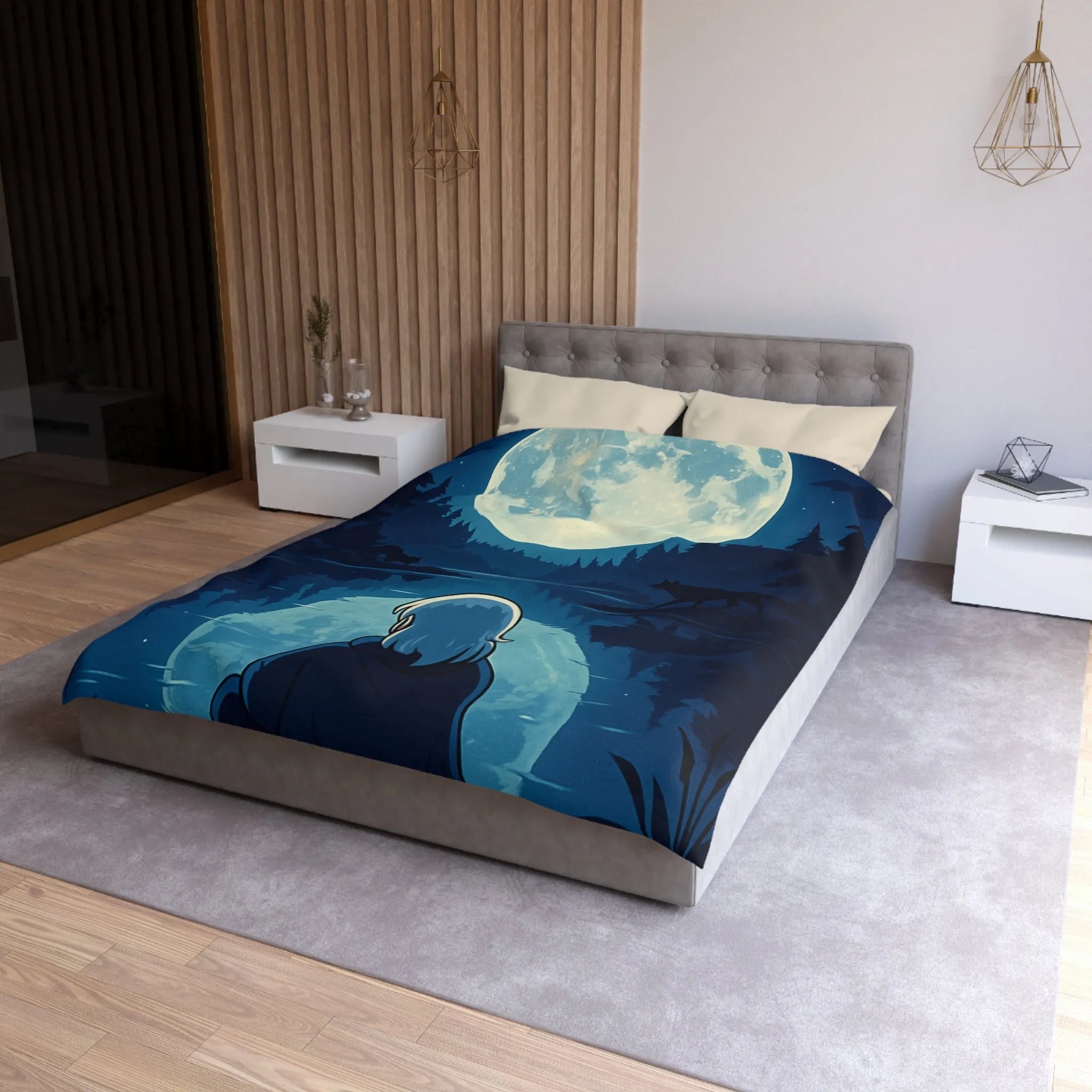 Envoûtante Housse de Couette Nocturne avec Pleine Lune Mystérieuse et Silhouette d'Arbres