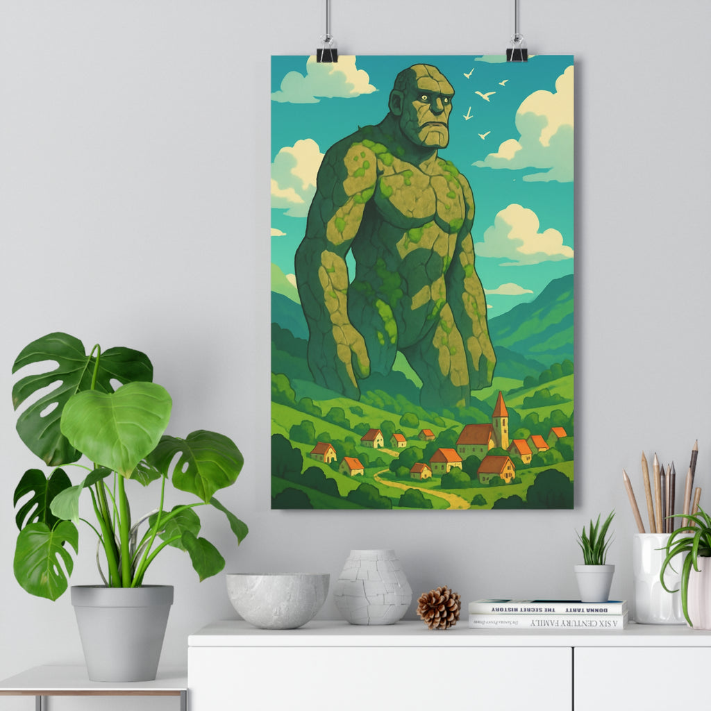 Poster décoratif dessin animé titan pierre village couleur vive fantastique chambre enfant salon qualité