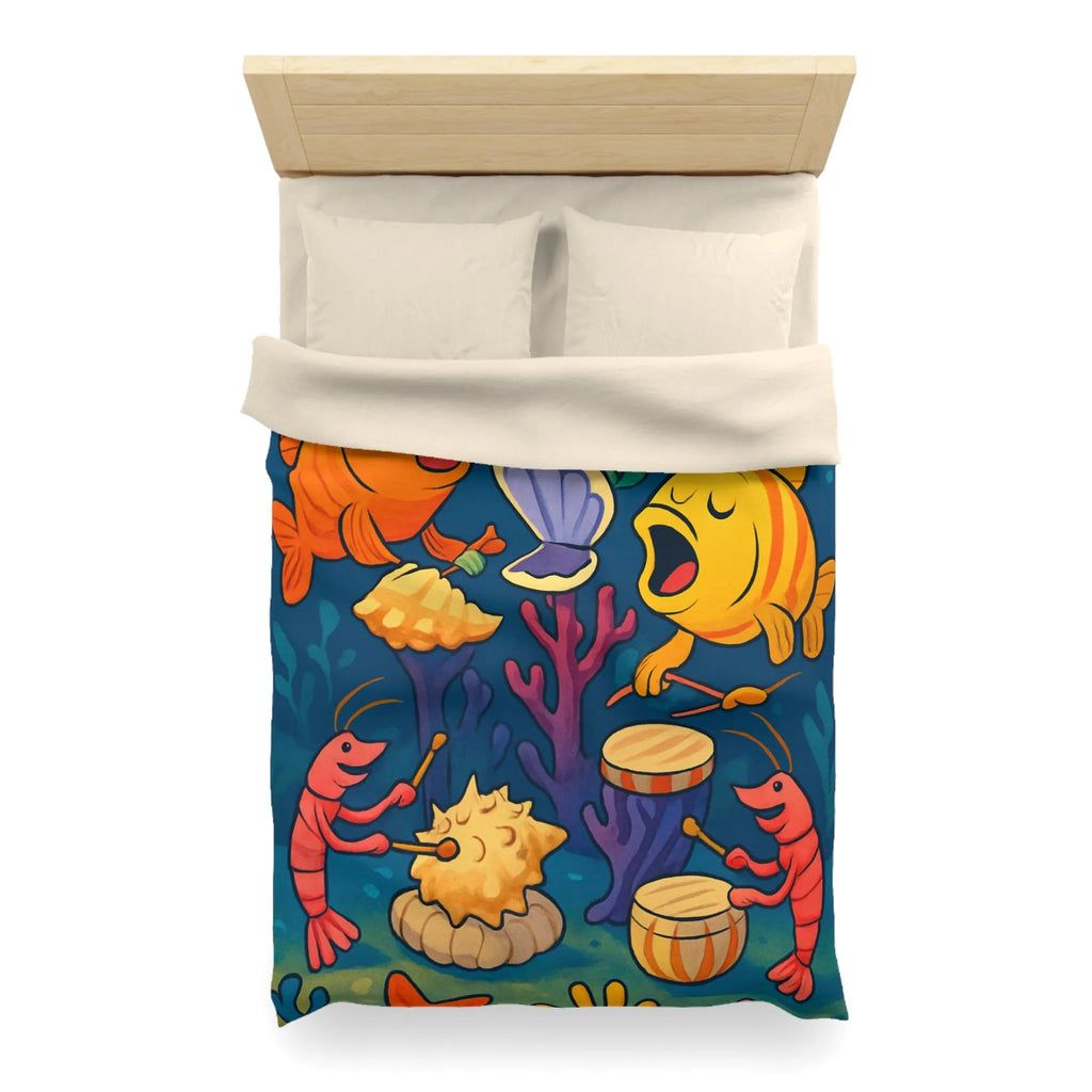 Housse de couette illustration colorée avec poissons chantants et crustacés musicaux sous l'océan