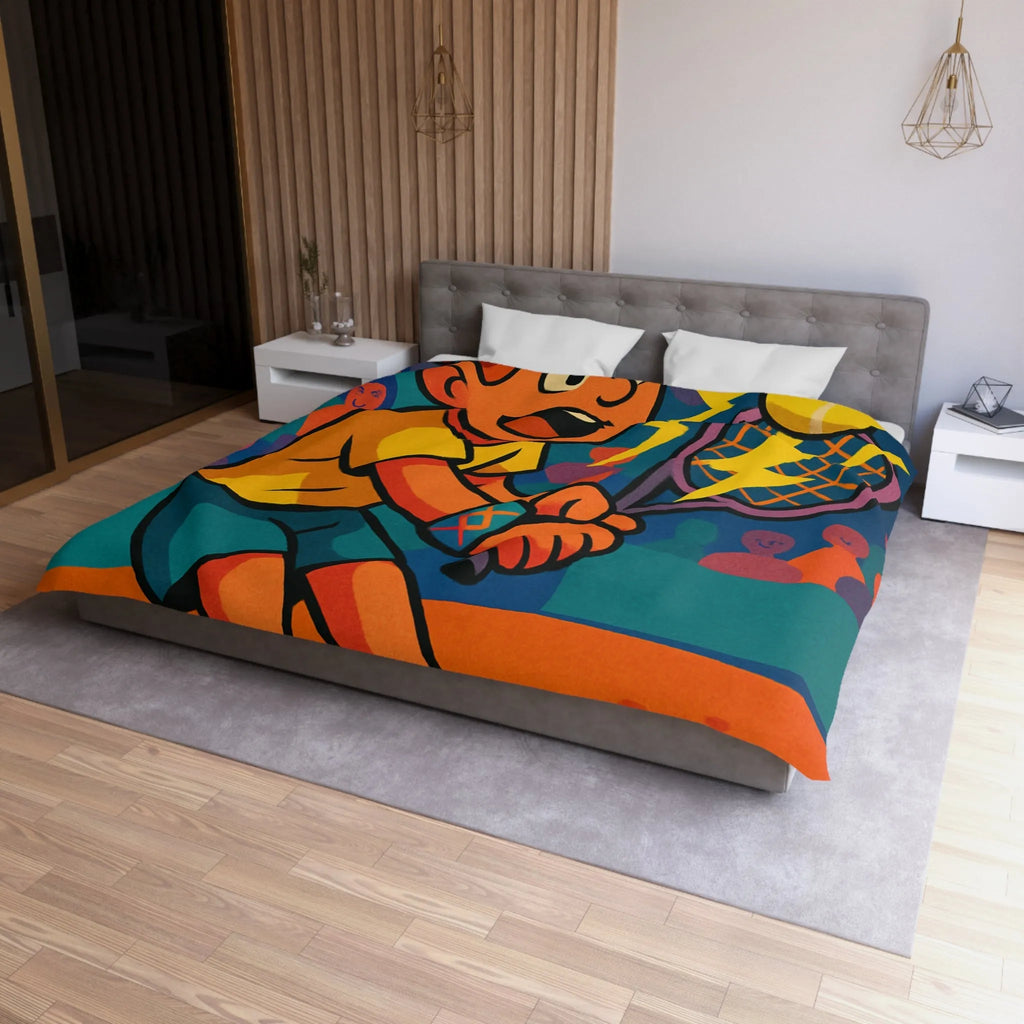 Housse de couette enfantine avec joueur de tennis énergique et balle électrisante en action