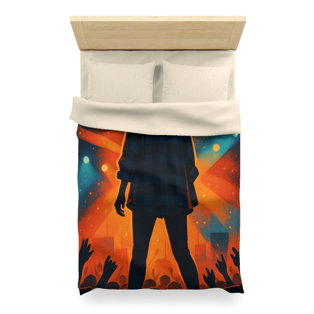 Housse de couette concert silhouette musicien rétro rayons de lumière colorés scène