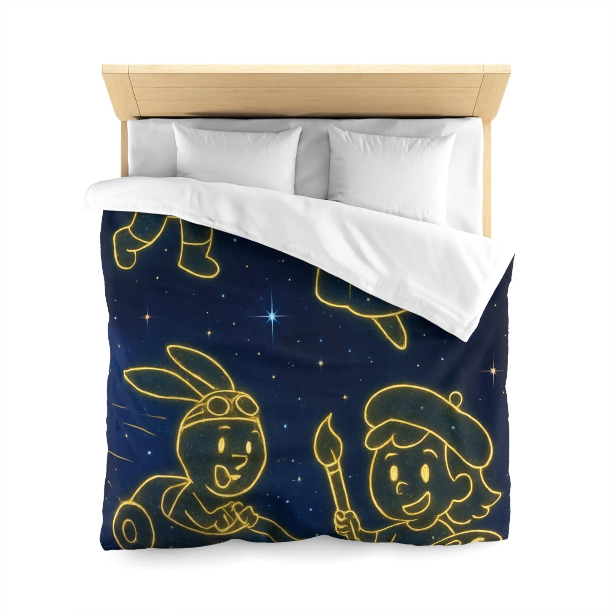 Housse de Couette Enfant Cosmos avec Constellations Astronautes Princesse Lapin Artiste