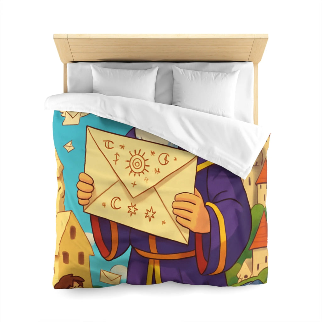 Housse de couette joyeuse avec roi médiéval et château féerique pour enfants