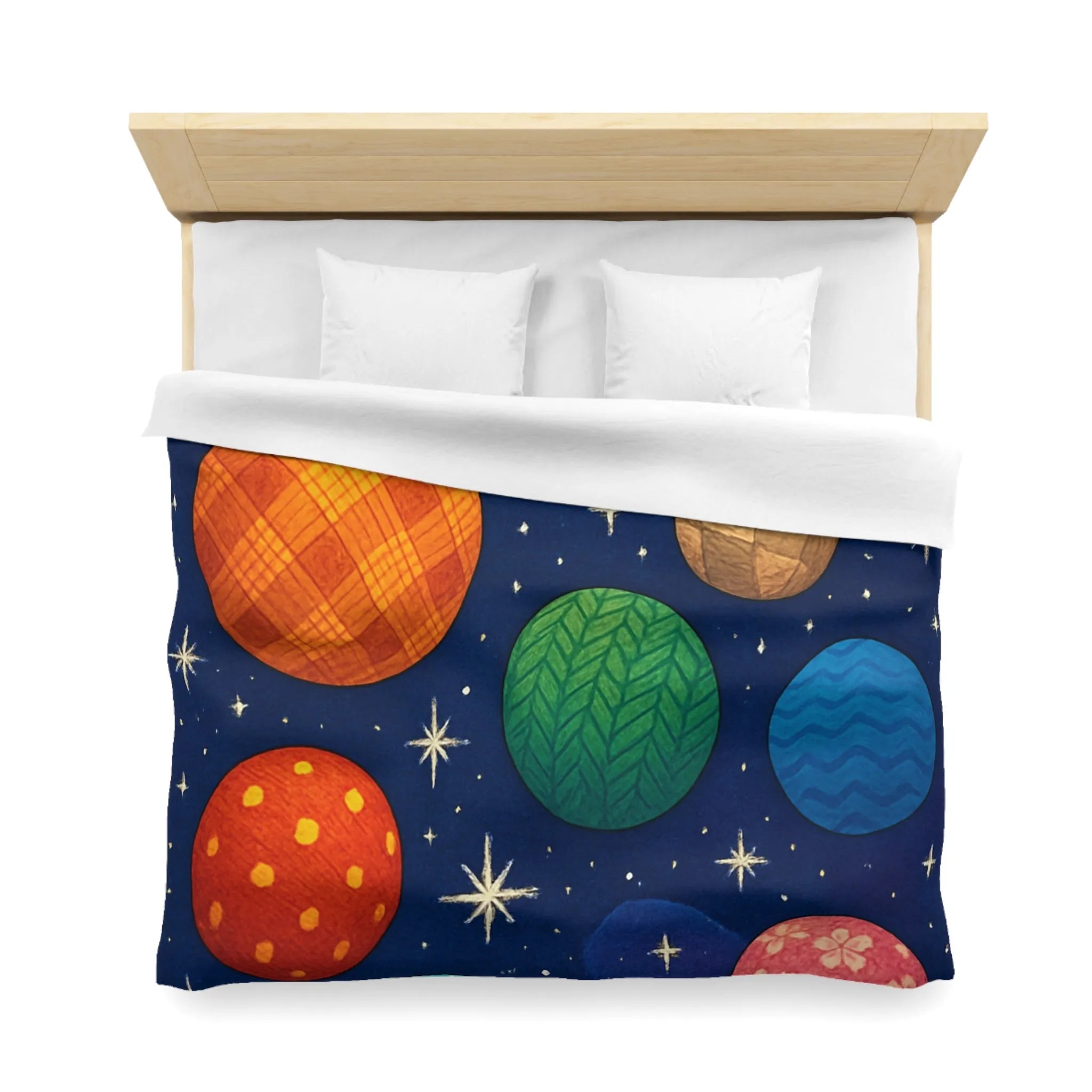 Housse de couette colorée avec planètes texturées, étoiles brillantes et nébuleuse mystique