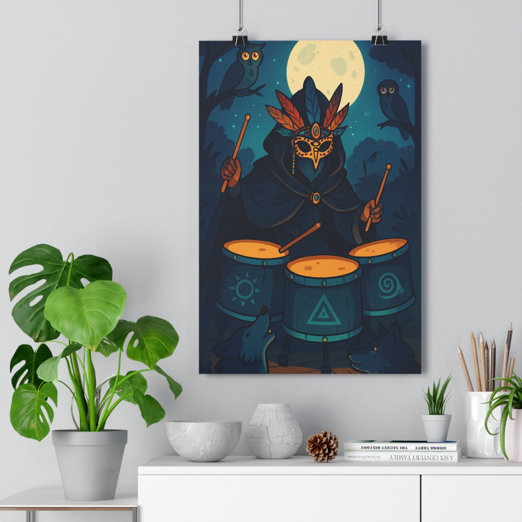 Poster décoratif gothique dessin animé bleu orange mystérieux chambre salon personnage masqué hiboux loups