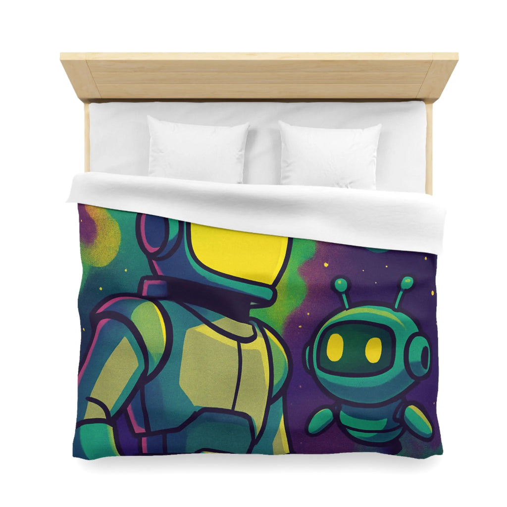 Housse de couette enfant espace avec cosmonaute et robot mignon en couleurs vives