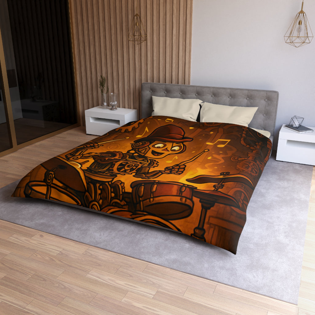 Housse de couette steampunk robot joueur de batterie pour chambre artistique et moderne