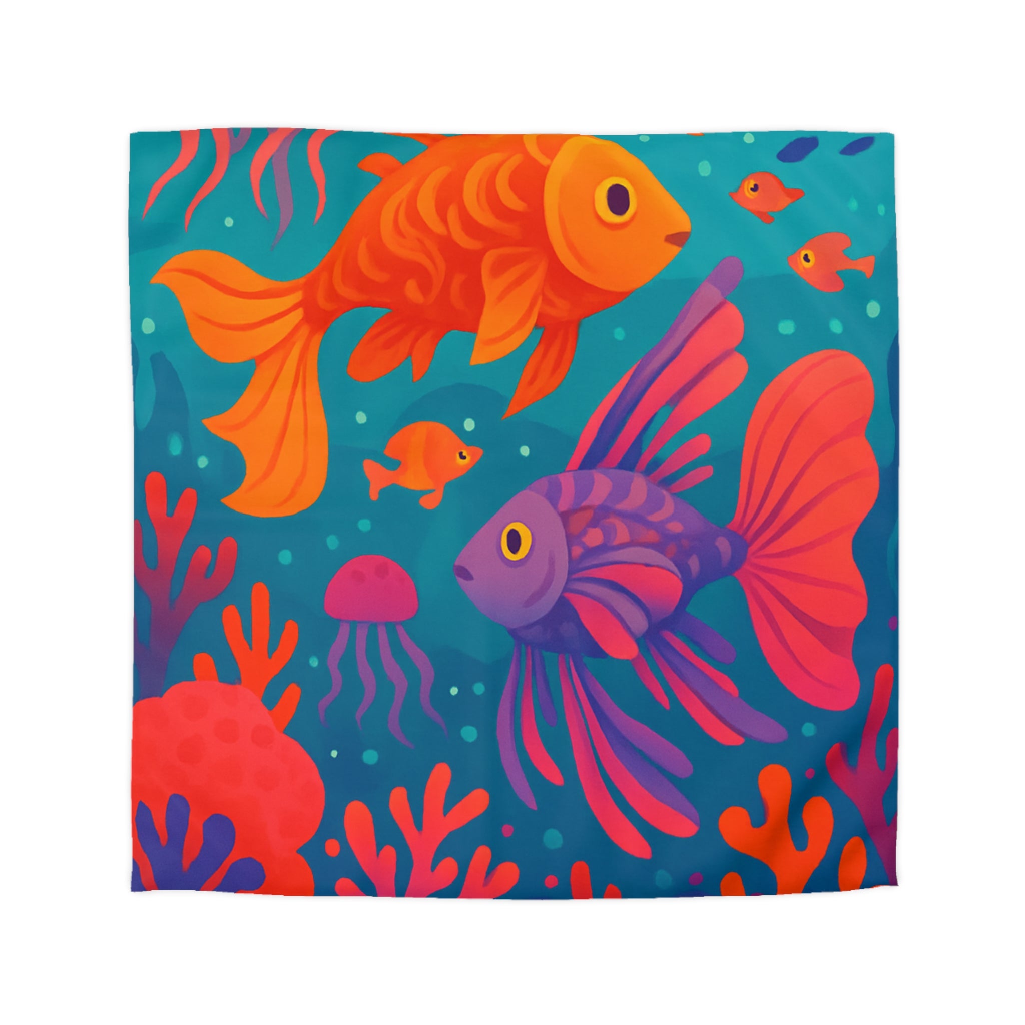 Housse de couette océan coloré avec poissons exotiques et coraux lumineux, ambiance tropicale sereine