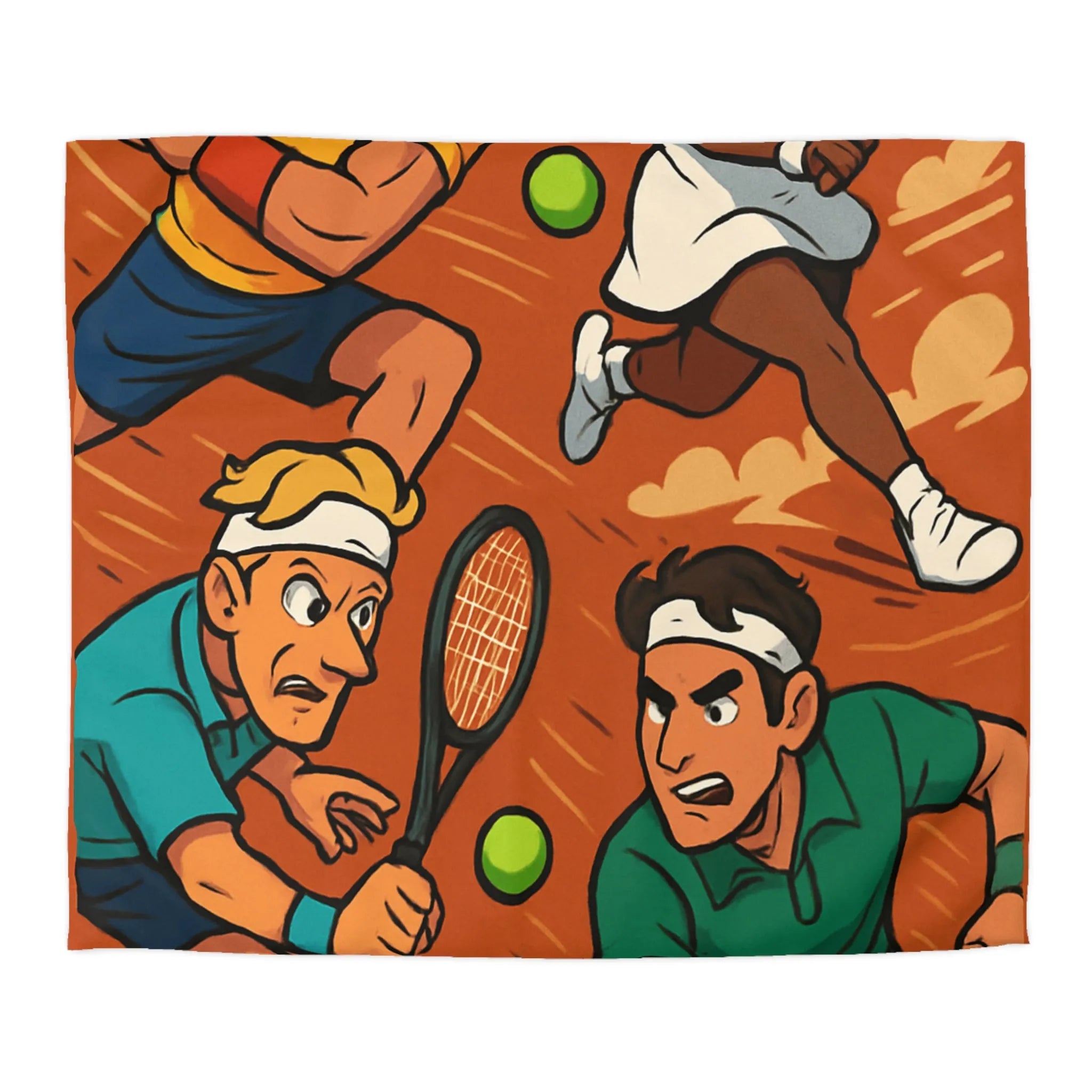 Housse de couette dynamique de tennis avec joueurs animés et fond terre battue