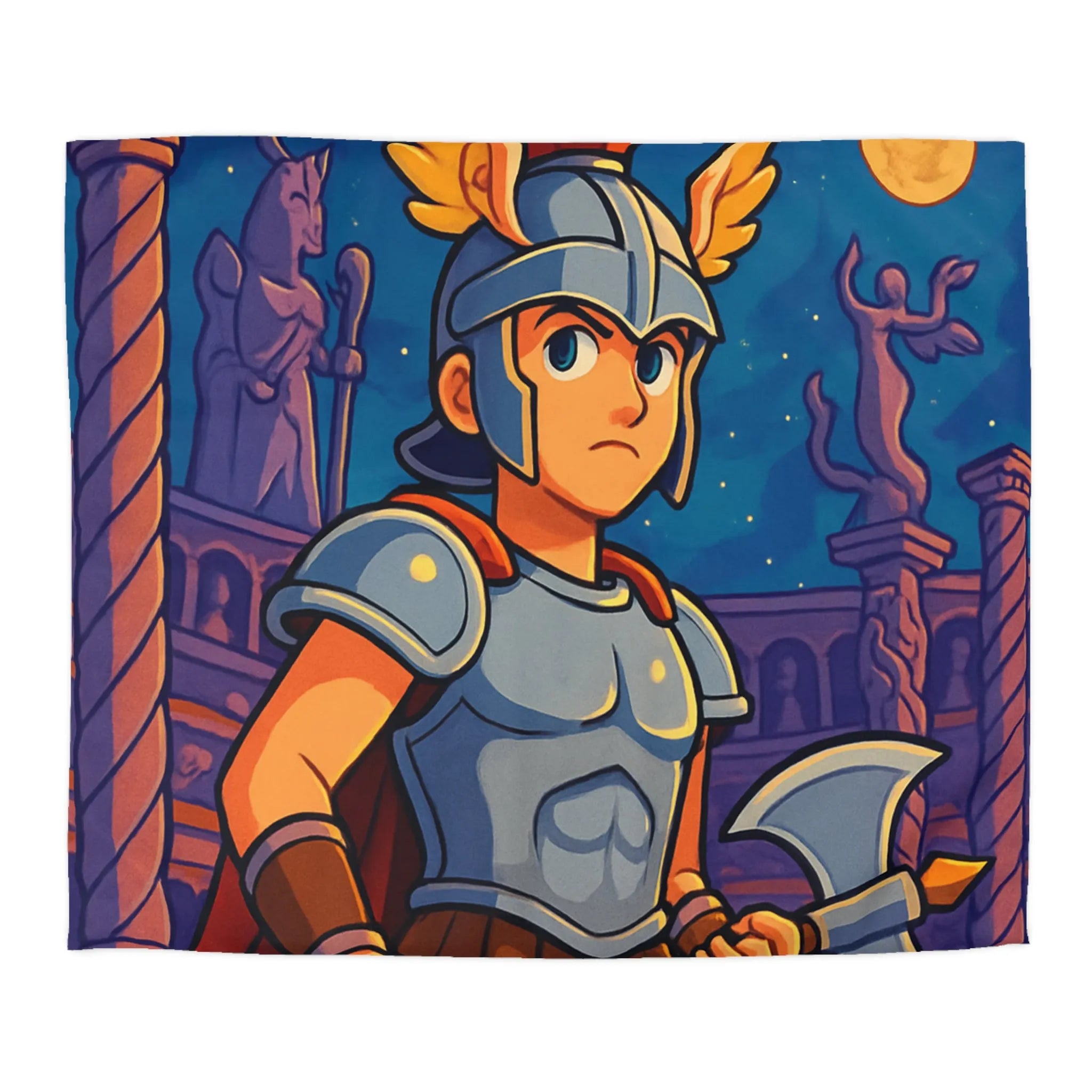 Housse de Couette Inspirée de Guerrier Épique avec Mythologie et Créatures Fantastiques