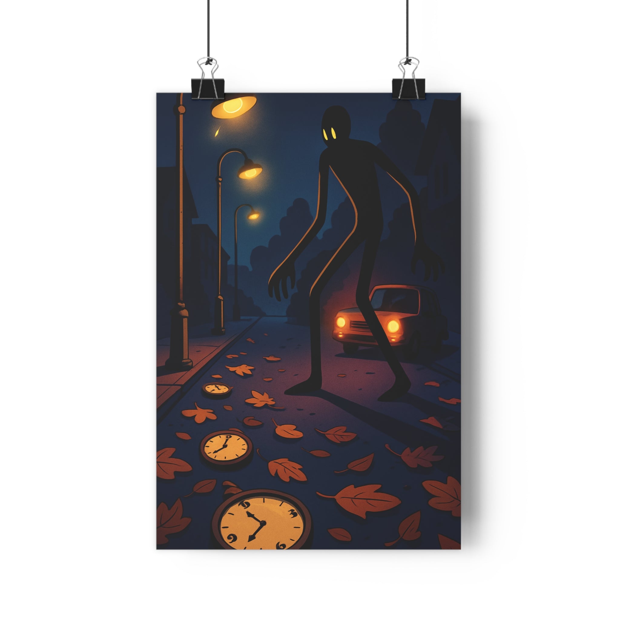 Poster décoratif mystérieux monochrome jaune noir cartoon ambiance sombre salon bureau tendance qualité qualité