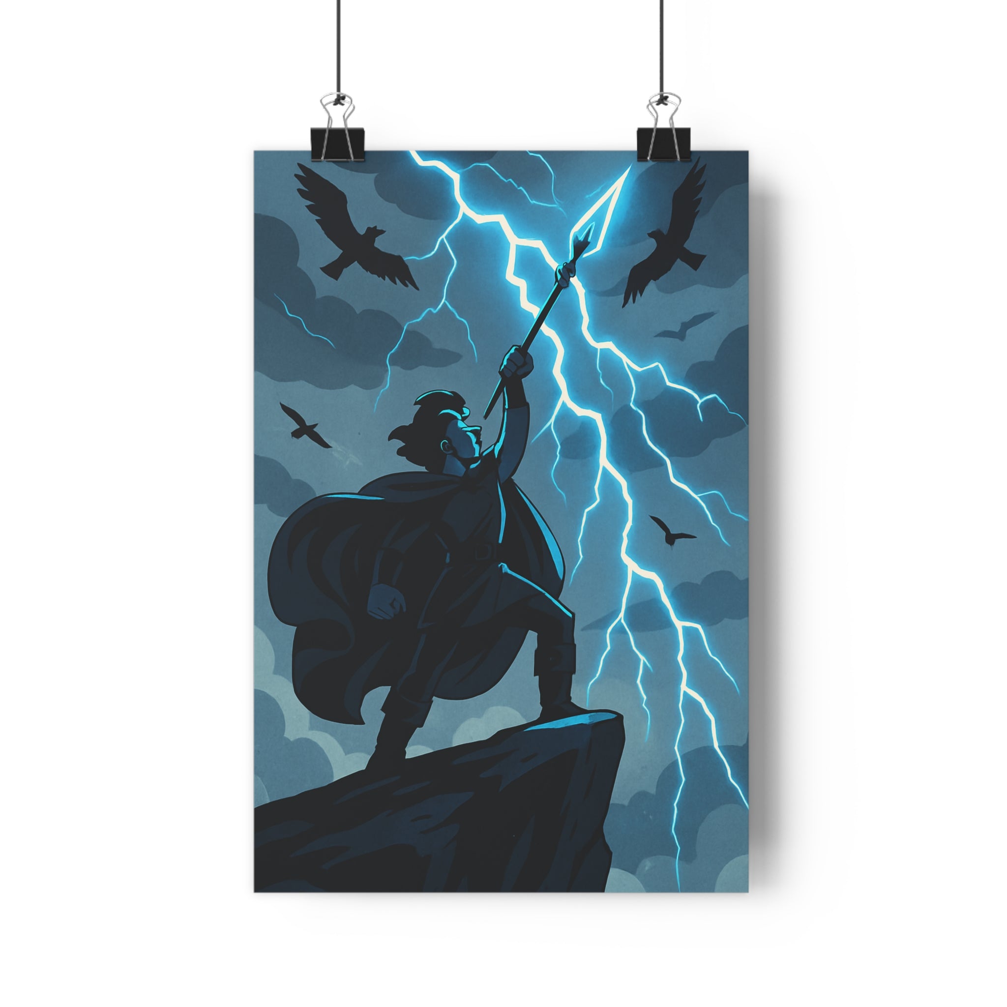 Poster décoratif anime dramatique bleu noir salon chambre épique orageux ambiance intense 30x46 cm
