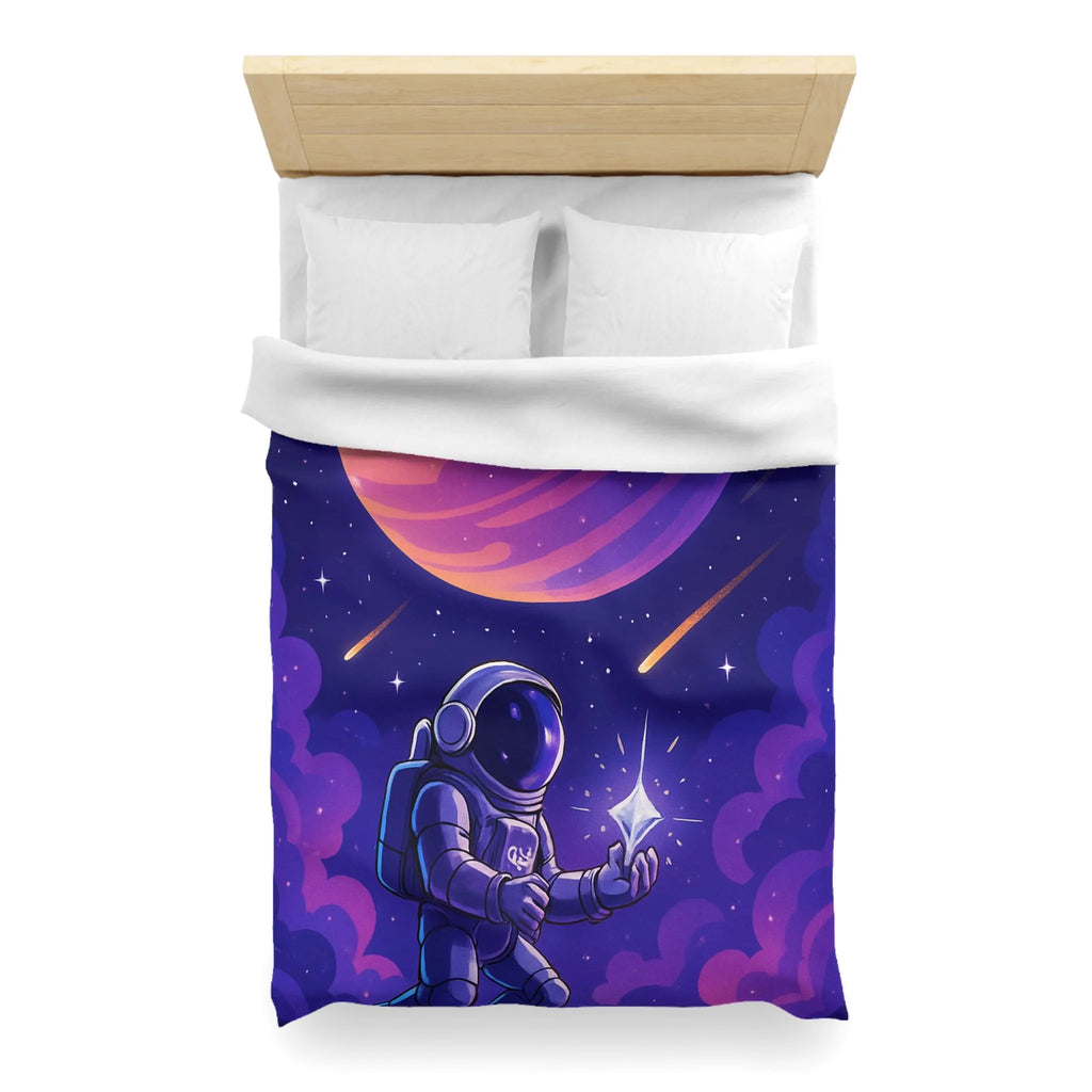 Housse de Couette Astronaute Galactique : Étoiles, Planète Rose, Ciel de Nuit Mystique