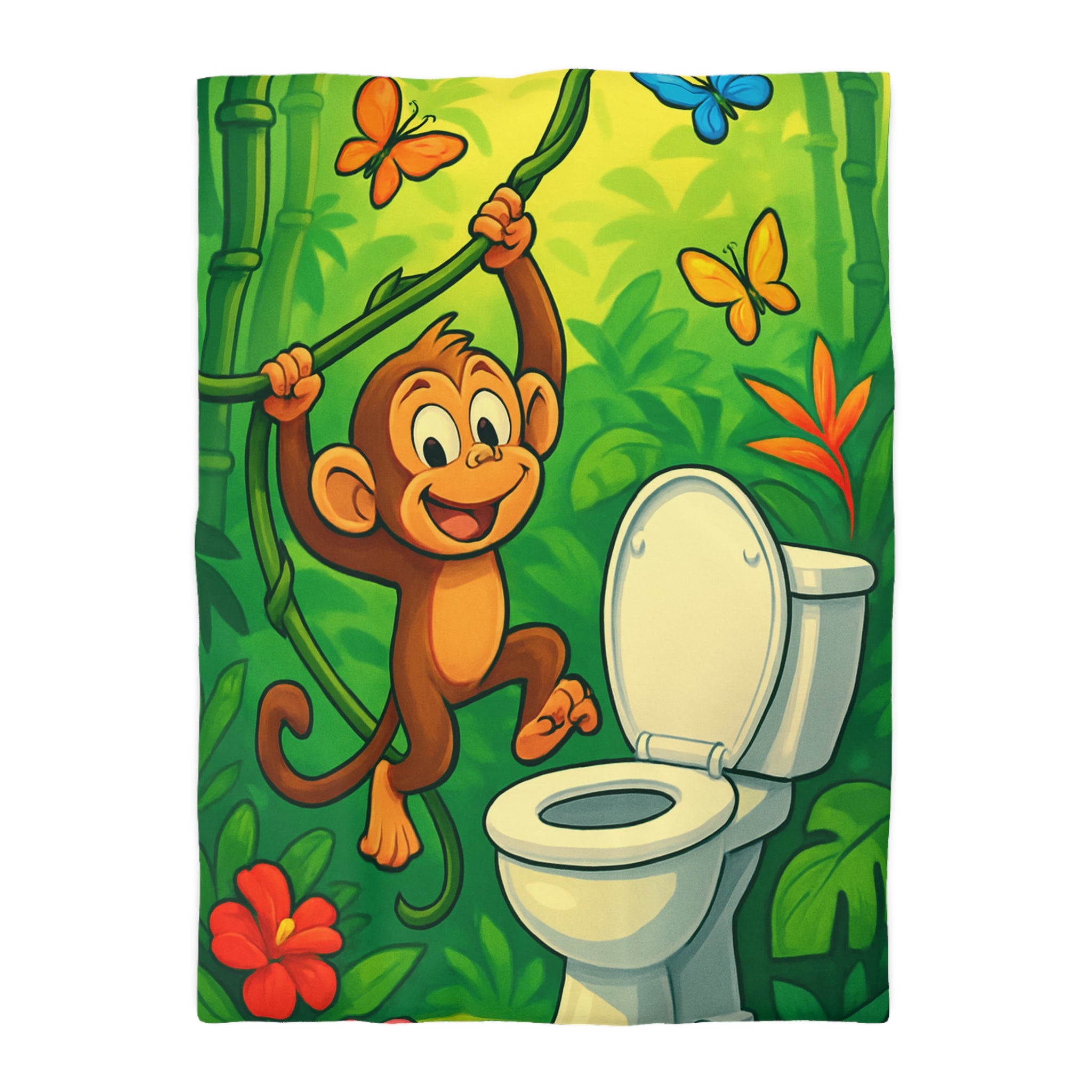 Housse de couette pour enfants avec singe joyeux et jungle colorée luxuriante