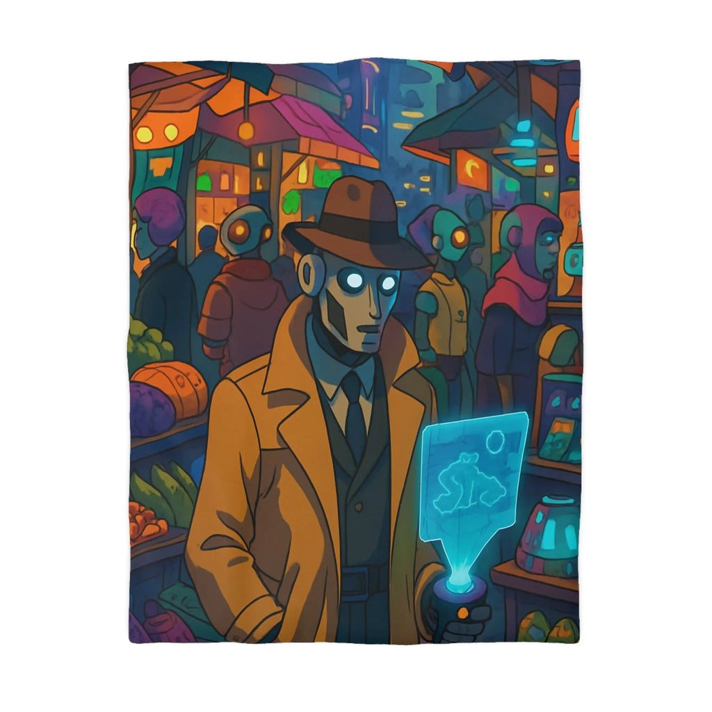 Explorez l'univers rétro-futuriste avec cette housse de couette robotique élégante et colorée