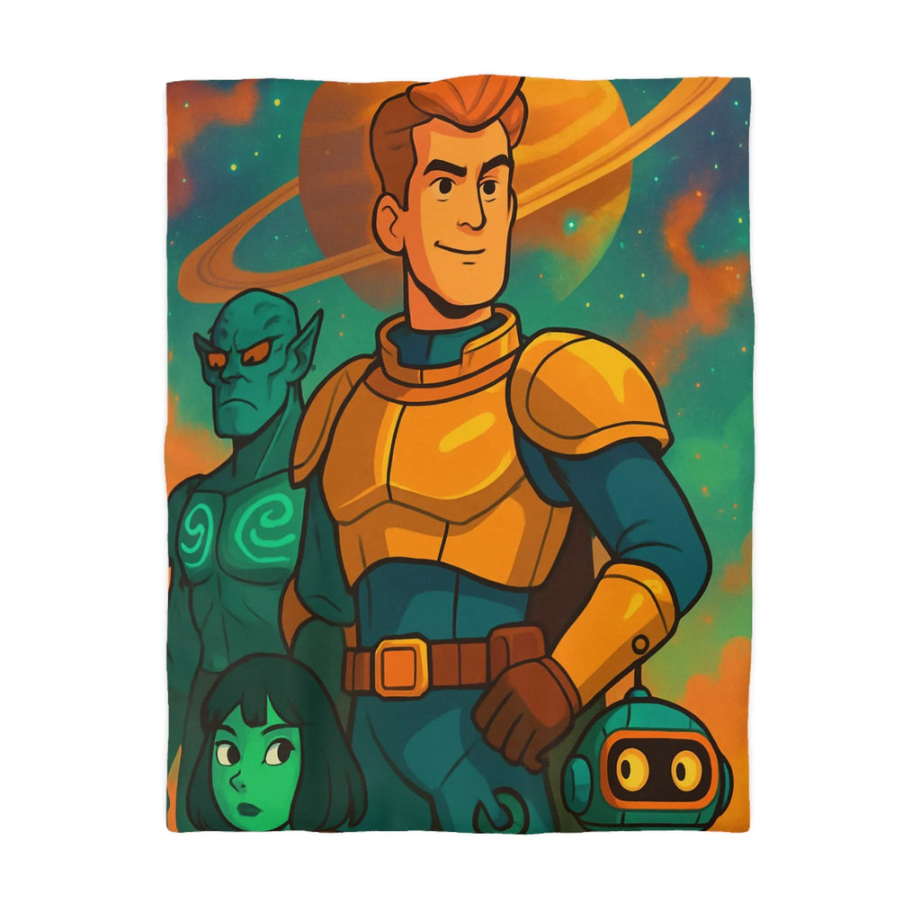 Housse de Couette Design Futuriste avec Héros de l'Espace et Planète Saturne