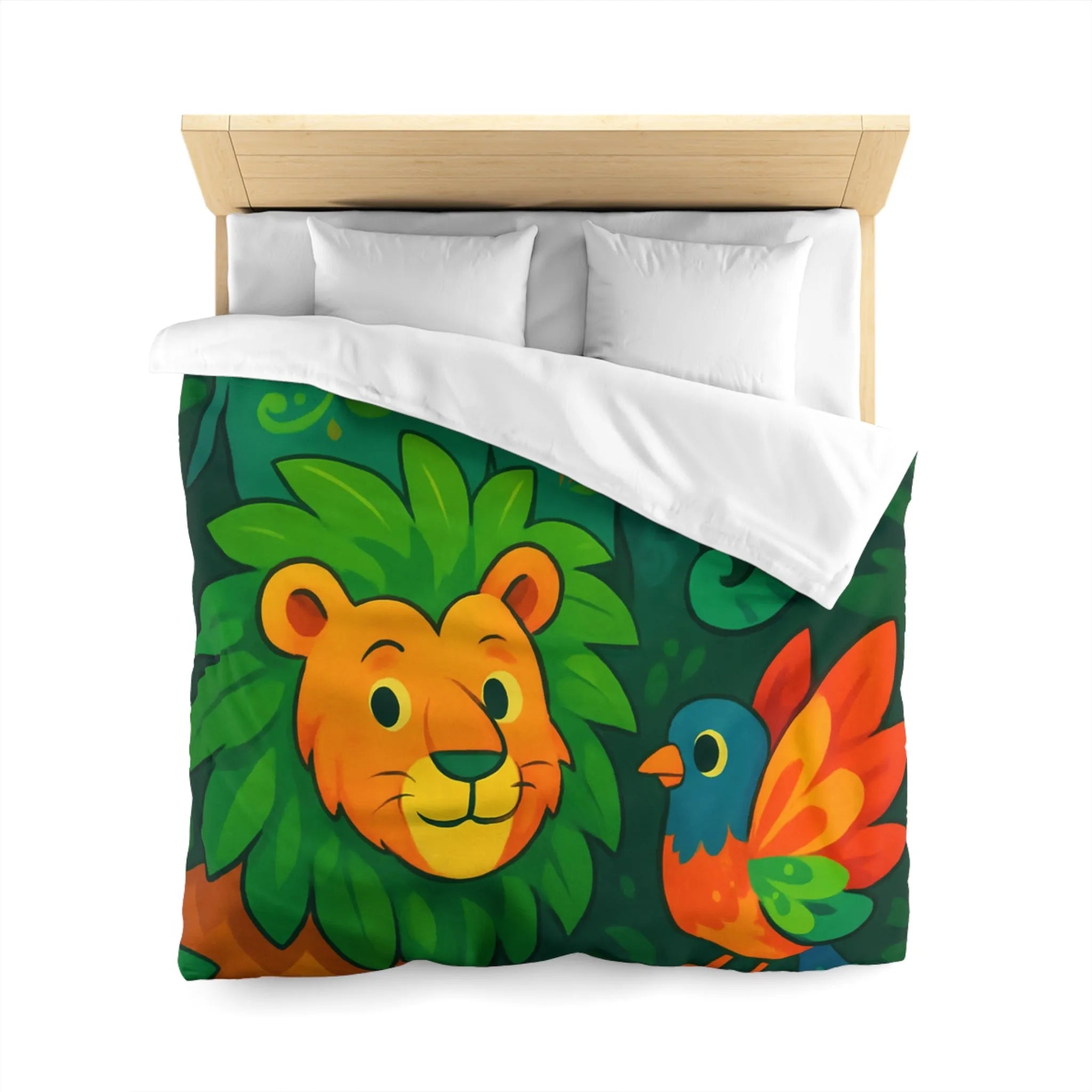 Housse de couette jungle colorée avec éléphant lion et oiseau tropical pour enfants