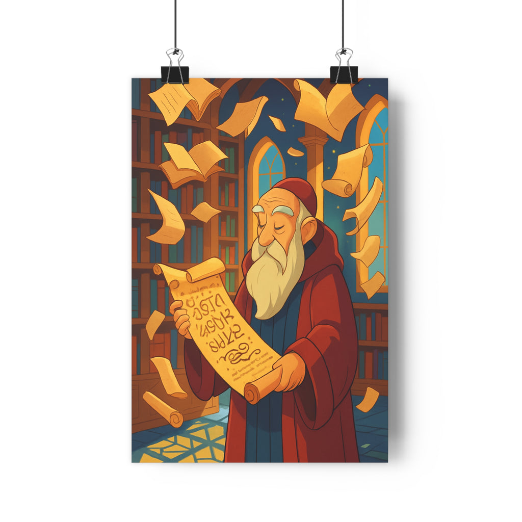 Poster décoratif cartoon historique érudit bibliothèque couleurs dorées bureau étude intellectuelle 30x46 cm qualité