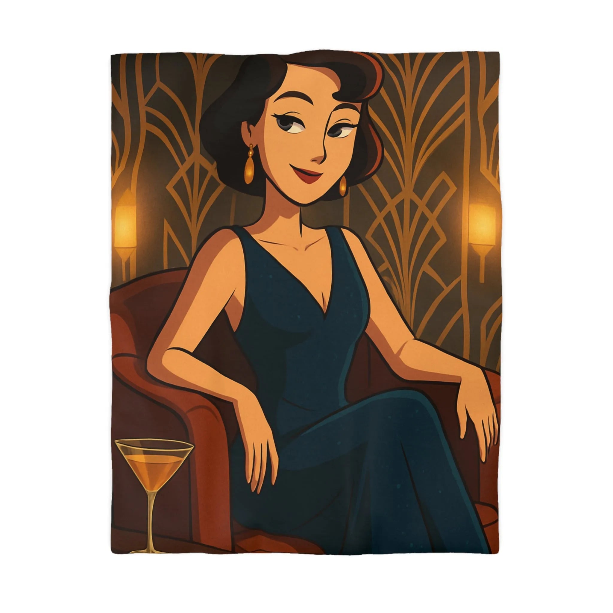 Élégance Art Déco : Housse de couette avec design femme glamour et cocktail martini